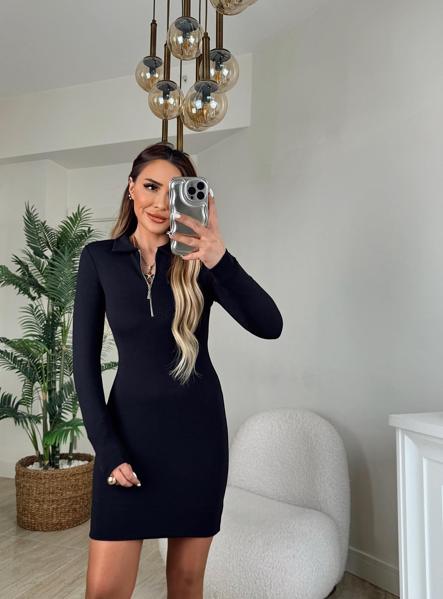 Çelik Kumaş Fermuarlı Toparlayıcı Mini Elbise