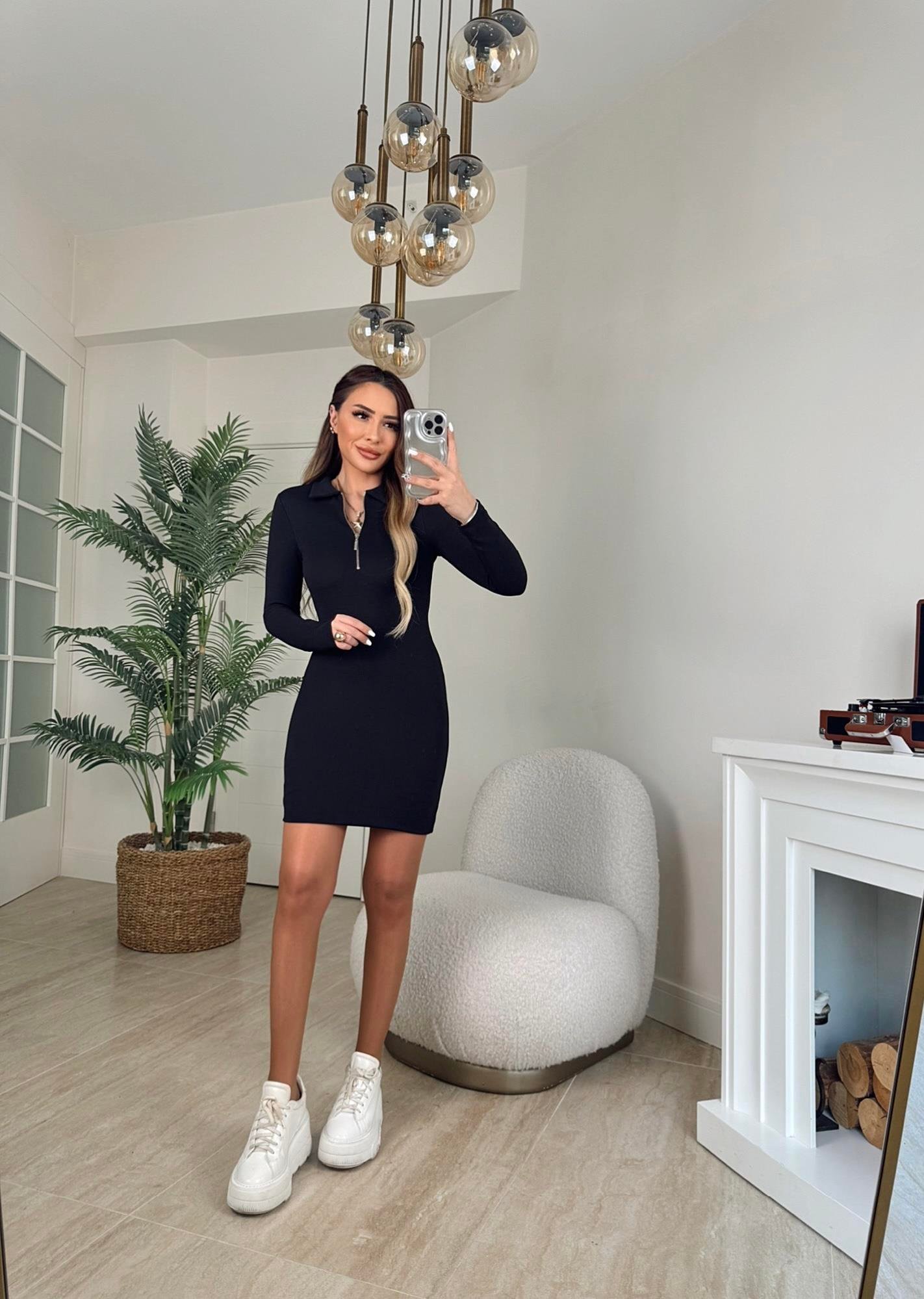 Çelik Kumaş Fermuarlı Toparlayıcı Mini Elbise
