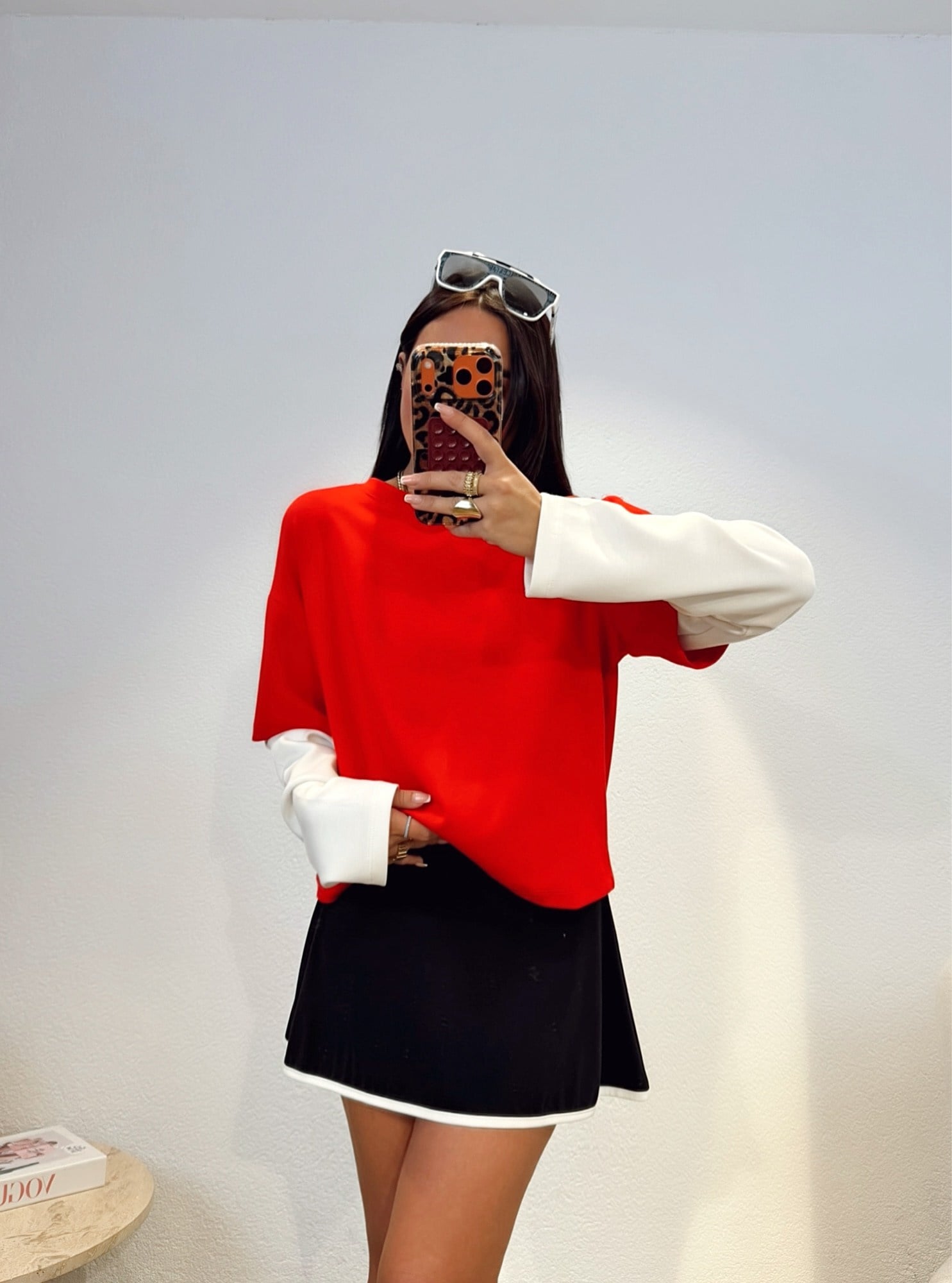 Çift Renk Kırmızı Modal Sweat