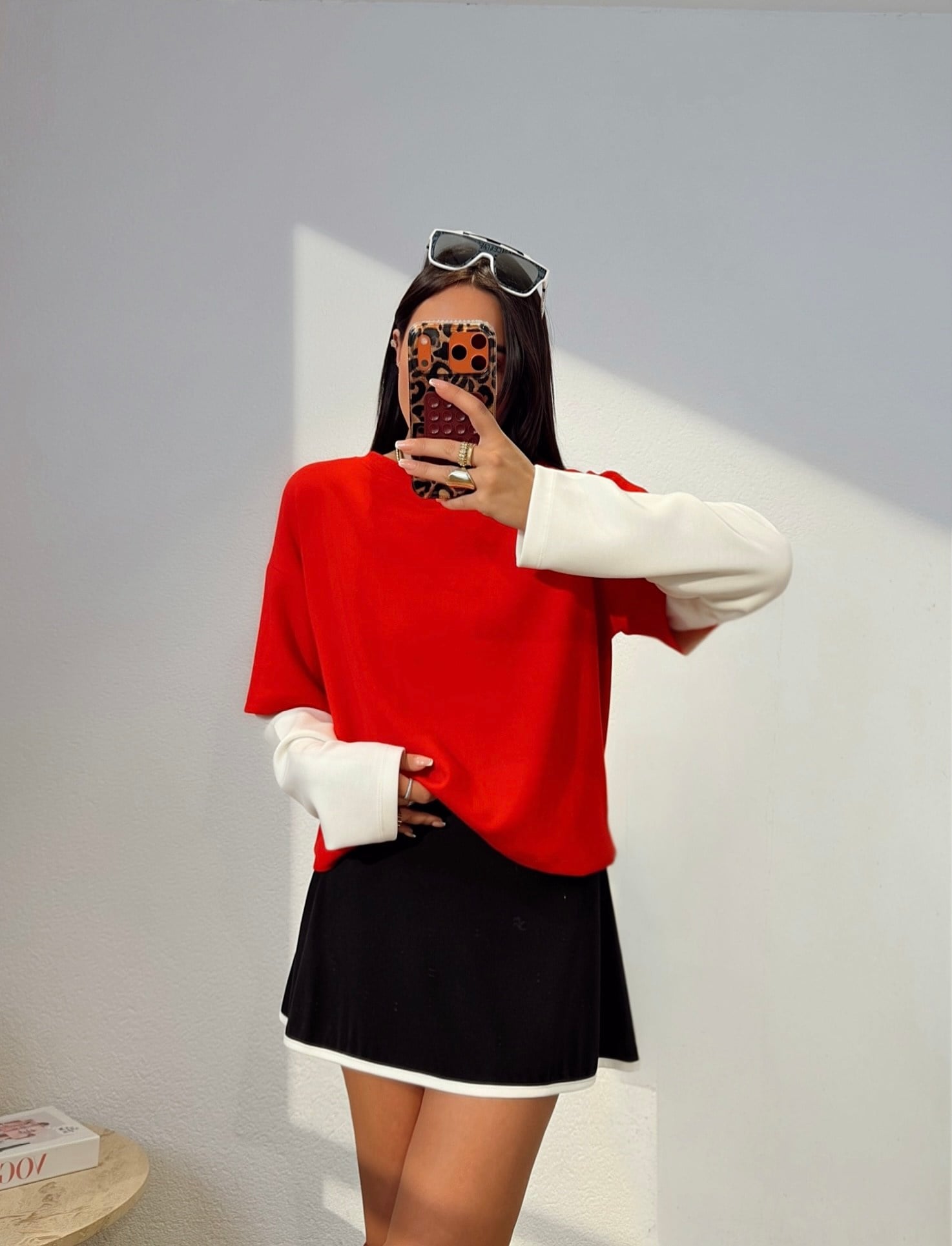 Çift Renk Kırmızı Modal Sweat