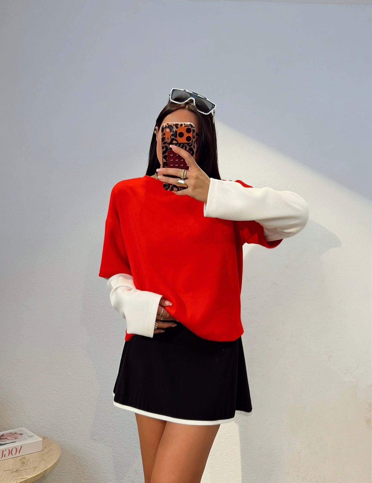 Çift Renk Kırmızı Modal Sweat