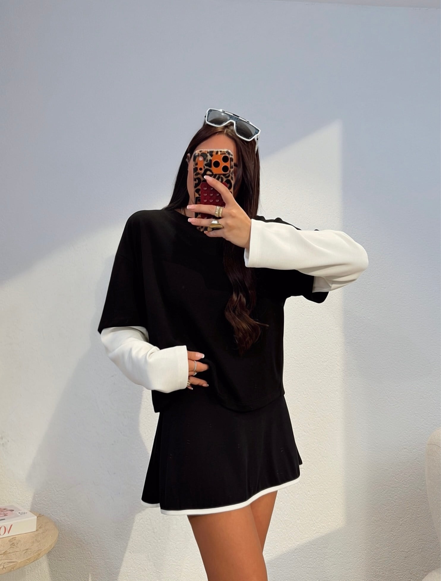 Çift Renk Siyah Modal Sweat