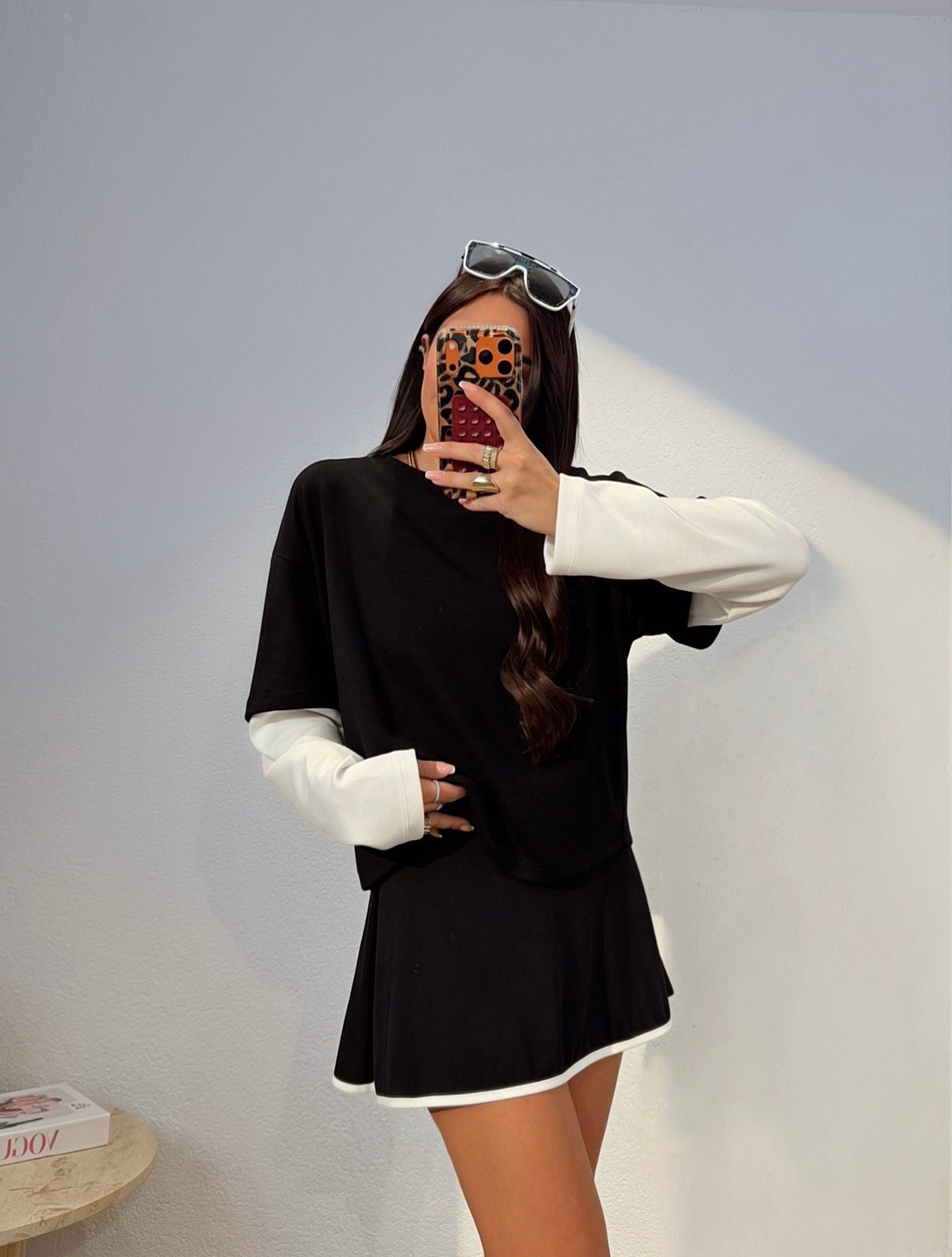 Çift Renk Siyah Modal Sweat