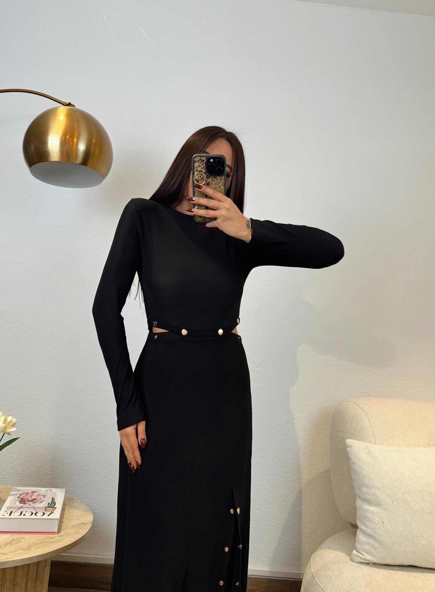 Çıtçıtlı Midi Boy Elbise