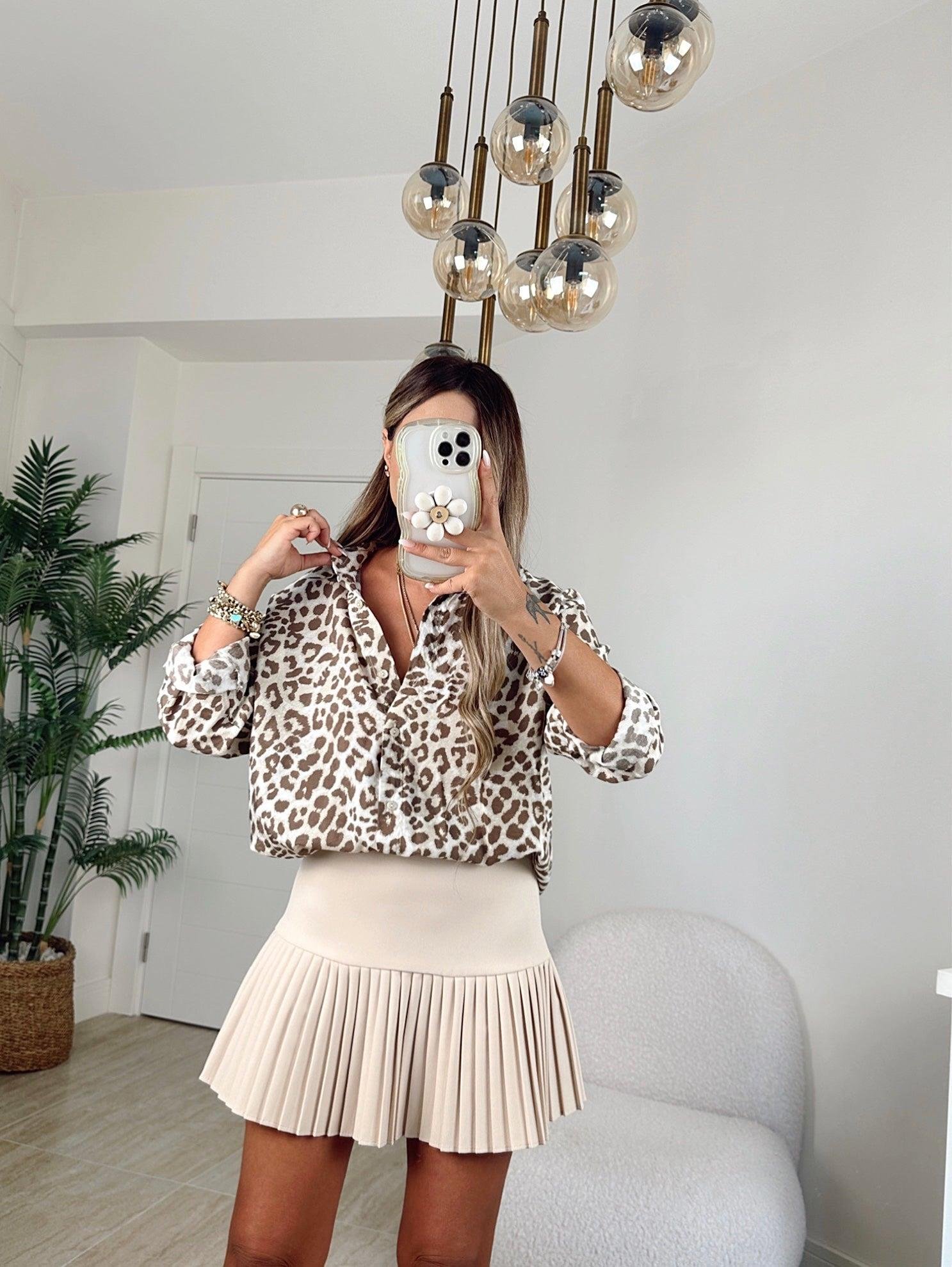 Crep Kumaş Piliseli Bej Mini Etek