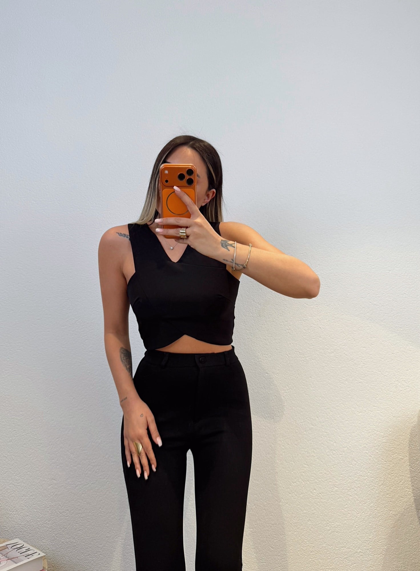 Crep Kumaş Siyah Crop