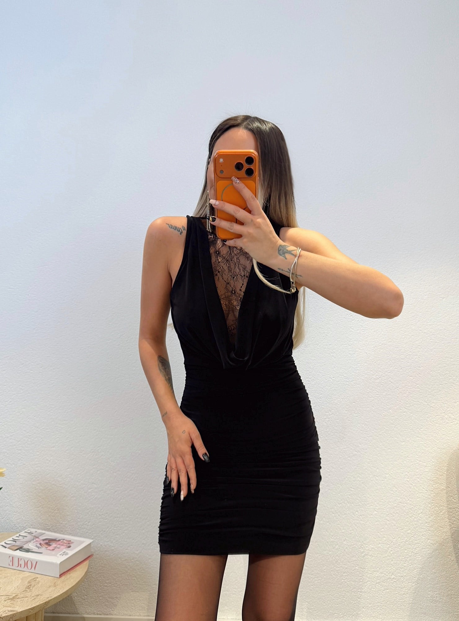 Dantel Detay Drapeli Mini Elbise