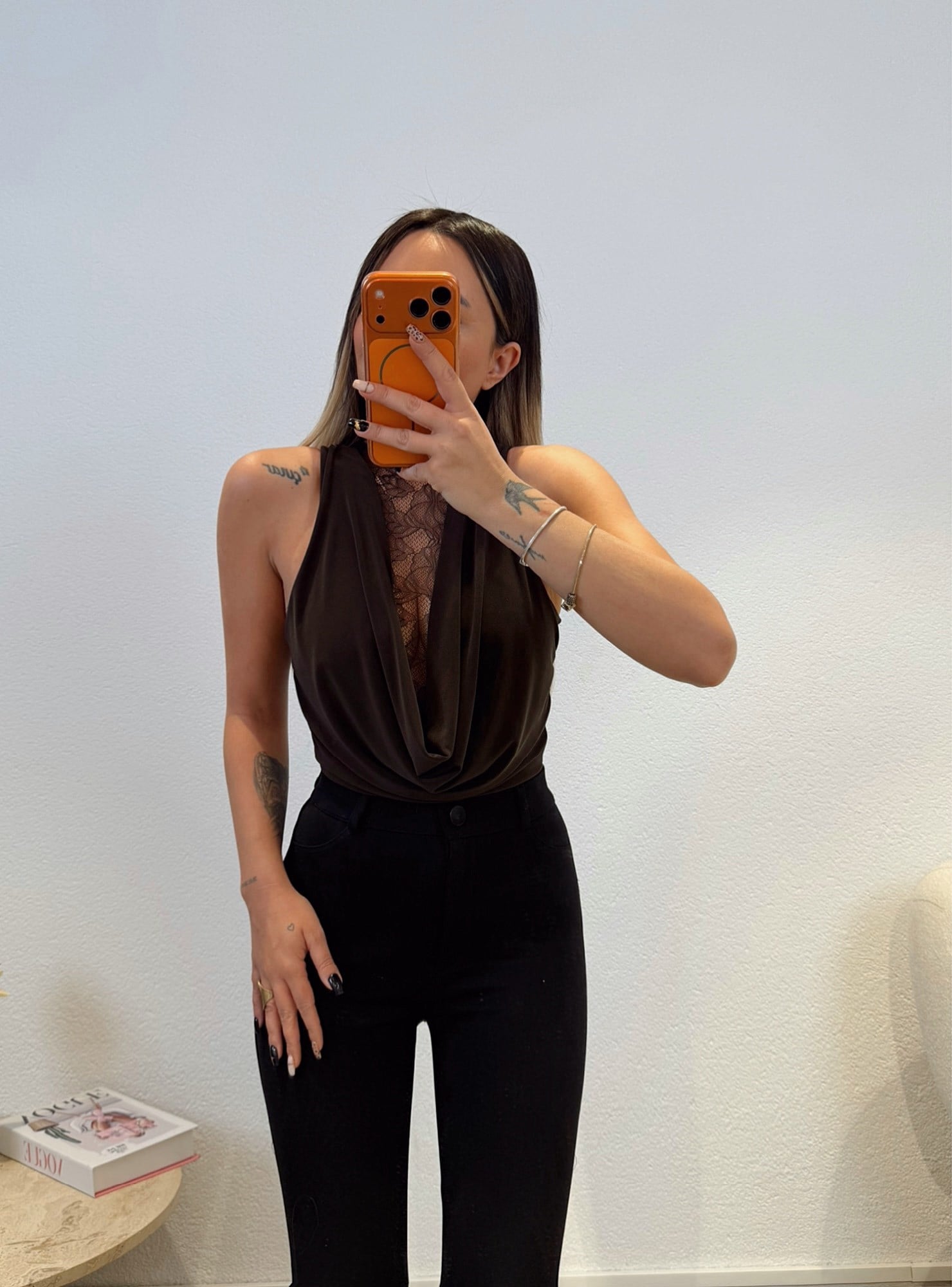 Dantel Detay Kahve Bodysuit