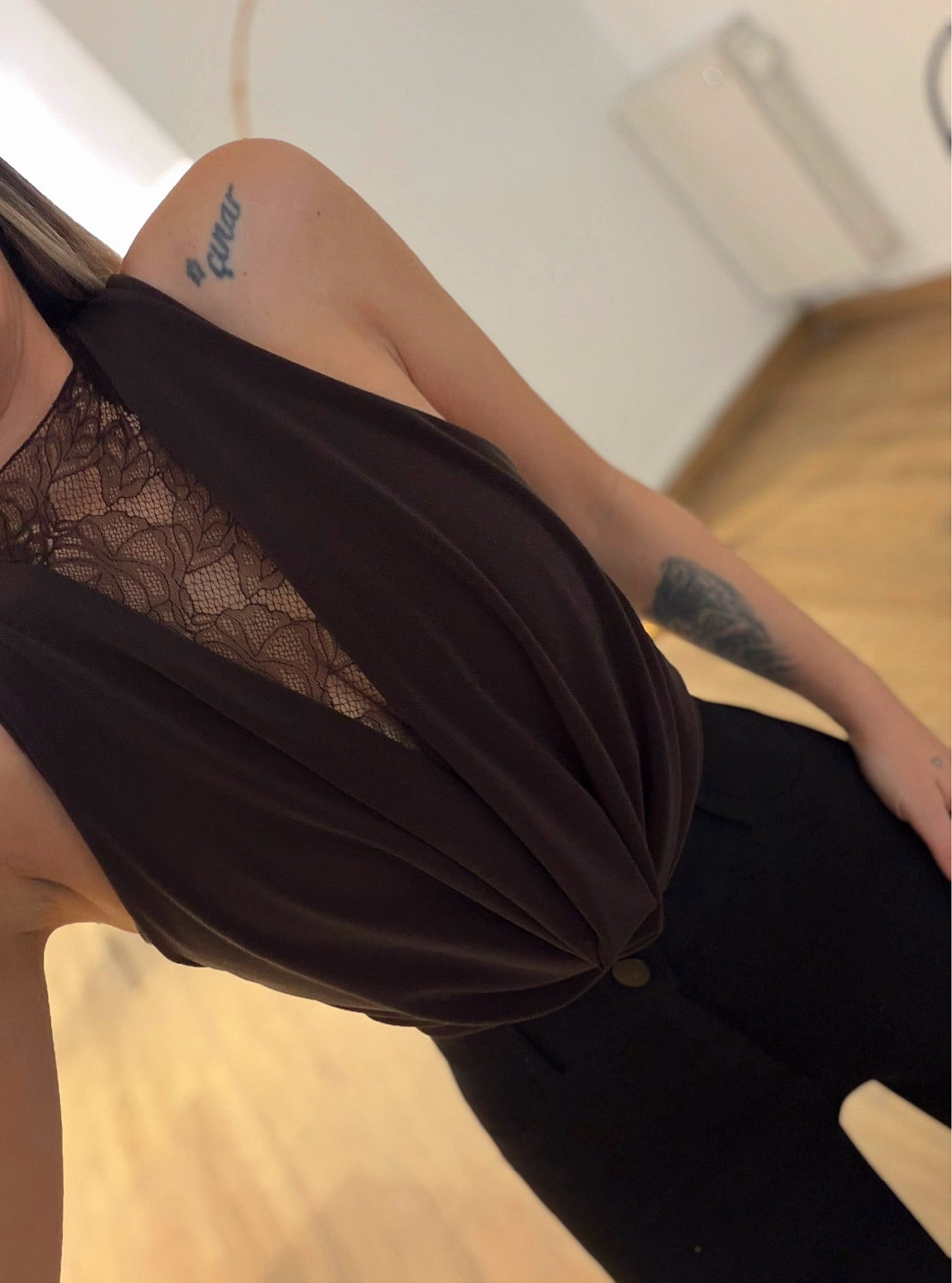 Dantel Detay Kahve Bodysuit