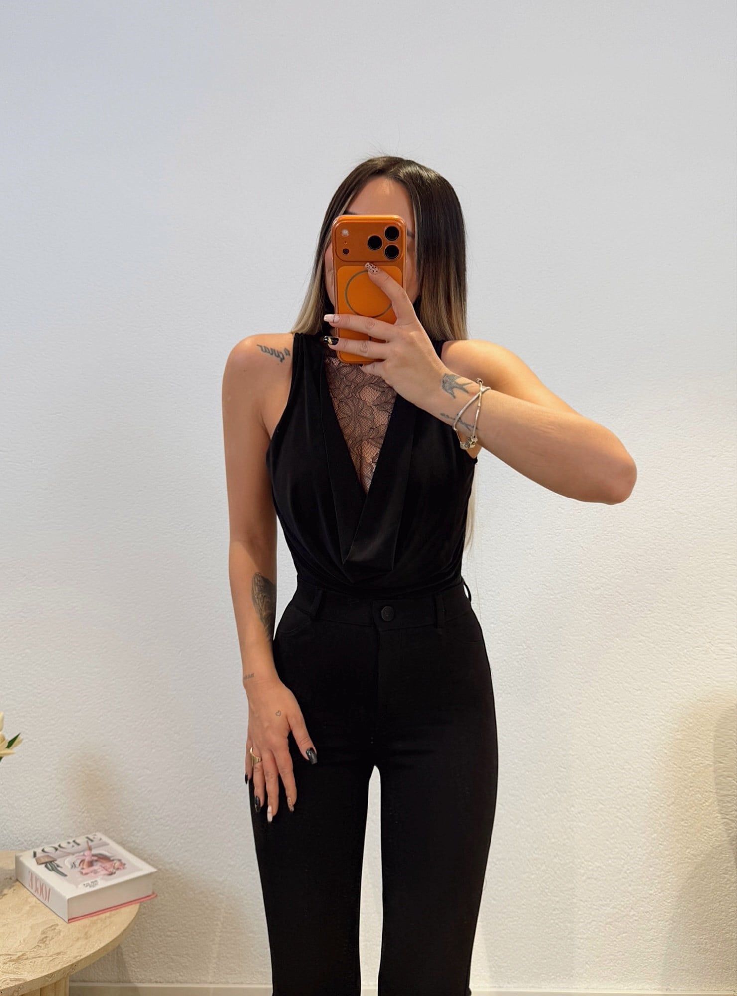 Dantel Detay Siyah Bodysuit