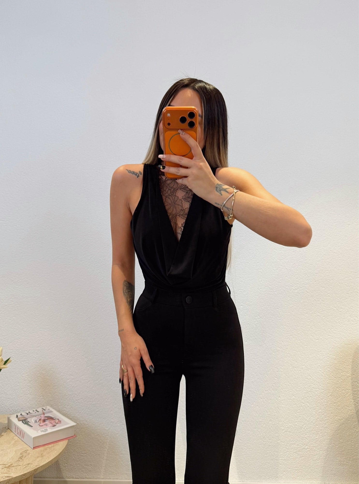 Dantel Detay Siyah Bodysuit