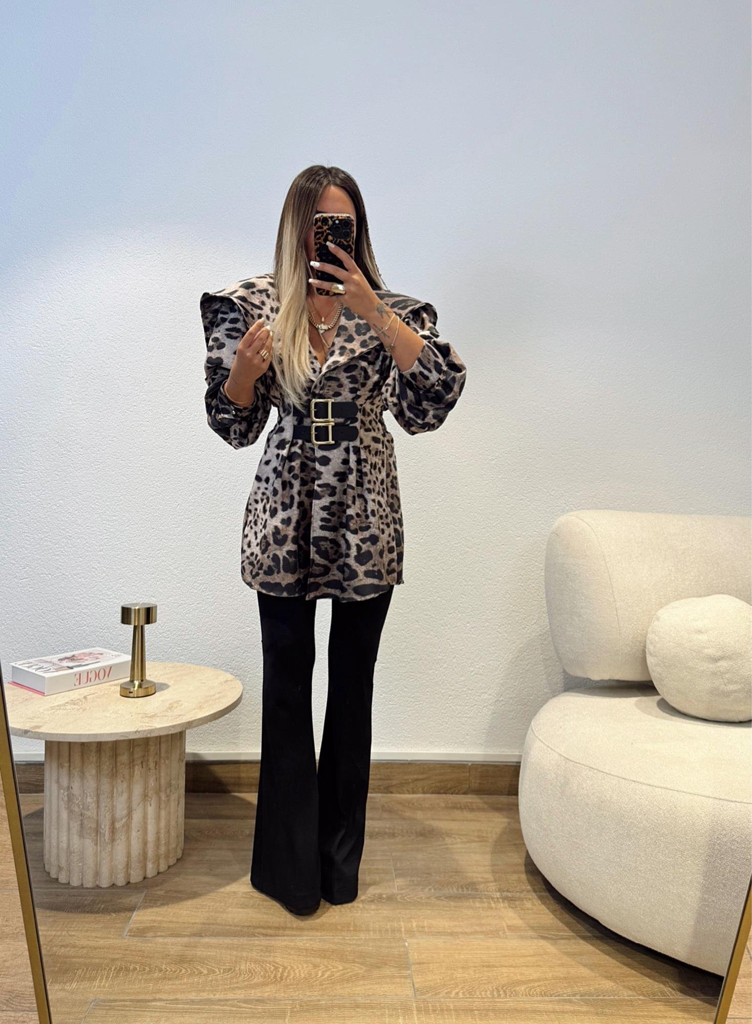 Deri Kemerli Leopar Trenchcoat