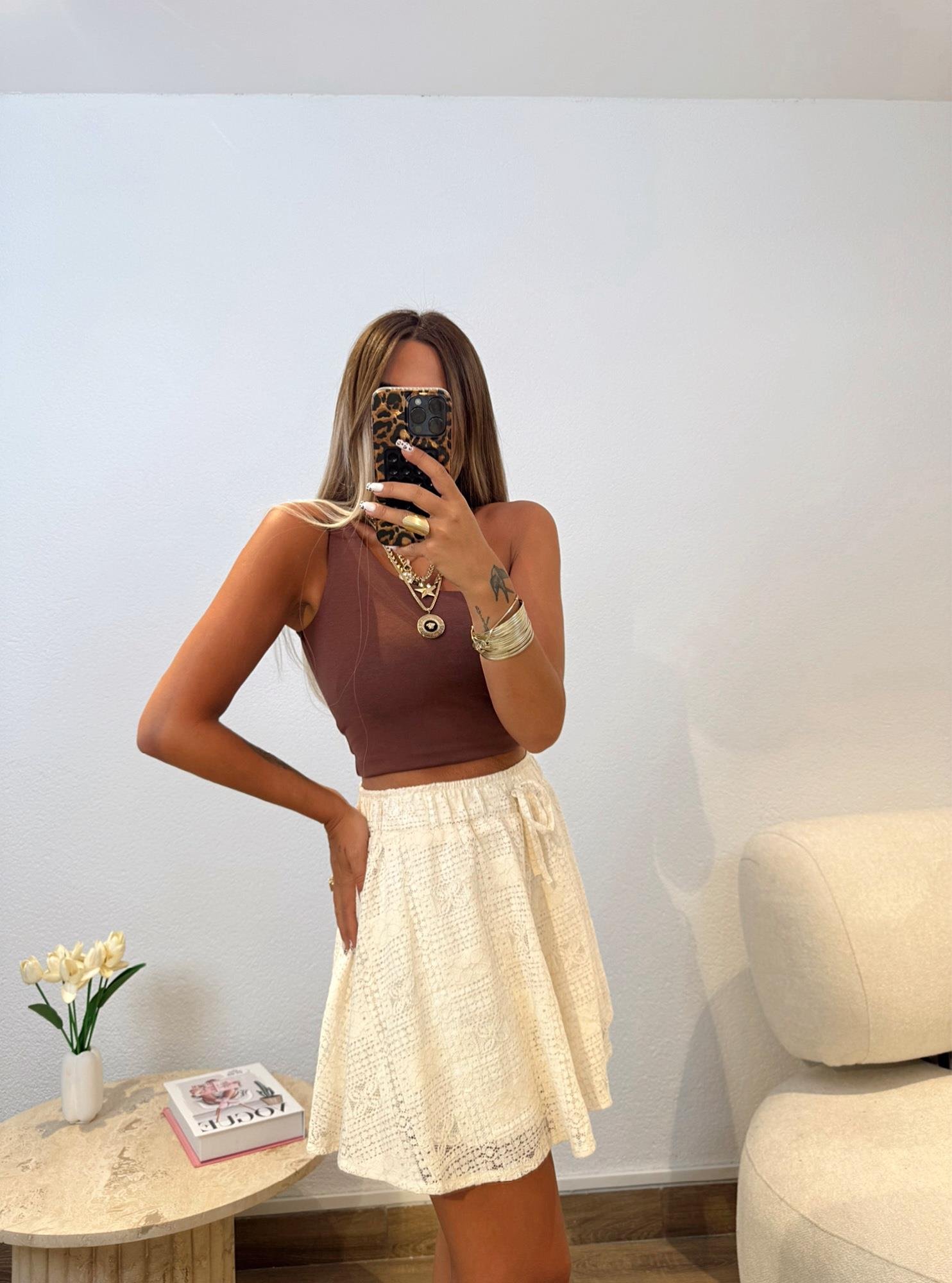 Dilvin Tek Omuz Kahve Crop