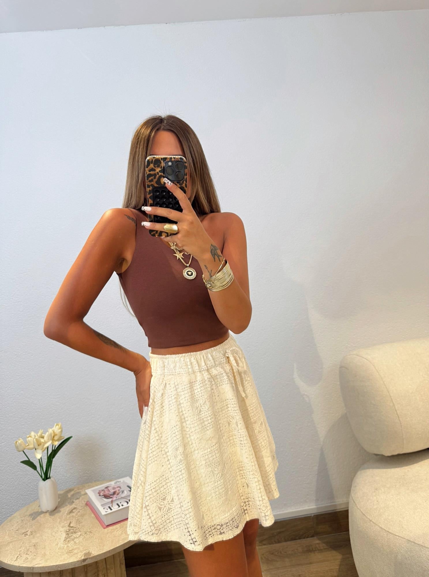 Dilvin Tek Omuz Kahve Crop
