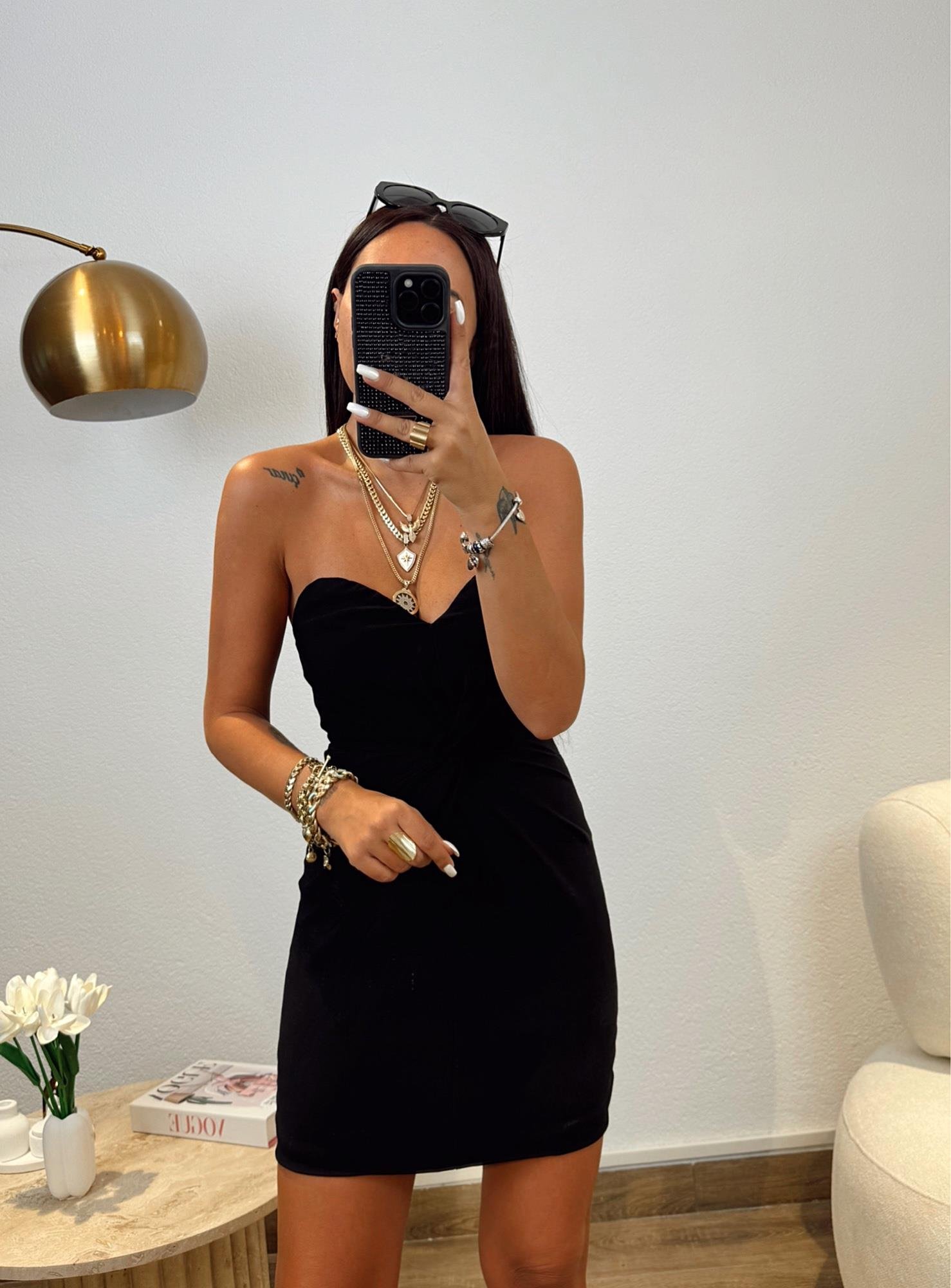 Düğümlü Öpücük Yaka Siyah Mini Elbise
