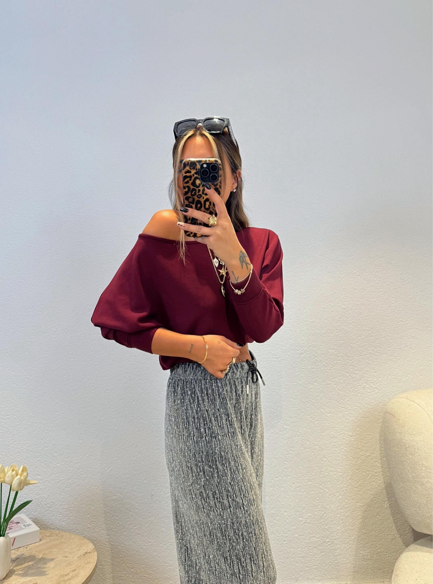Düşük Omuz Modal Bordo Sweat