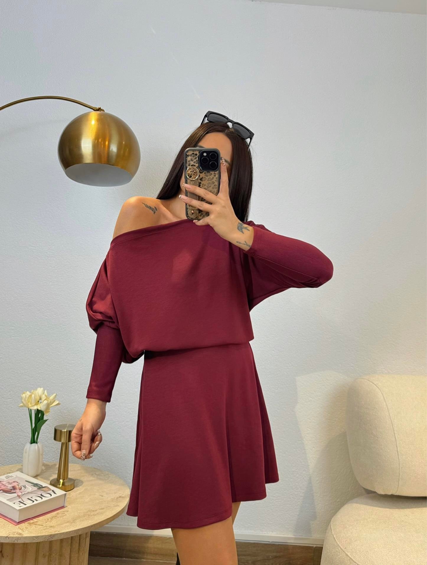 Düşük Omuz Modal Bordo Takım