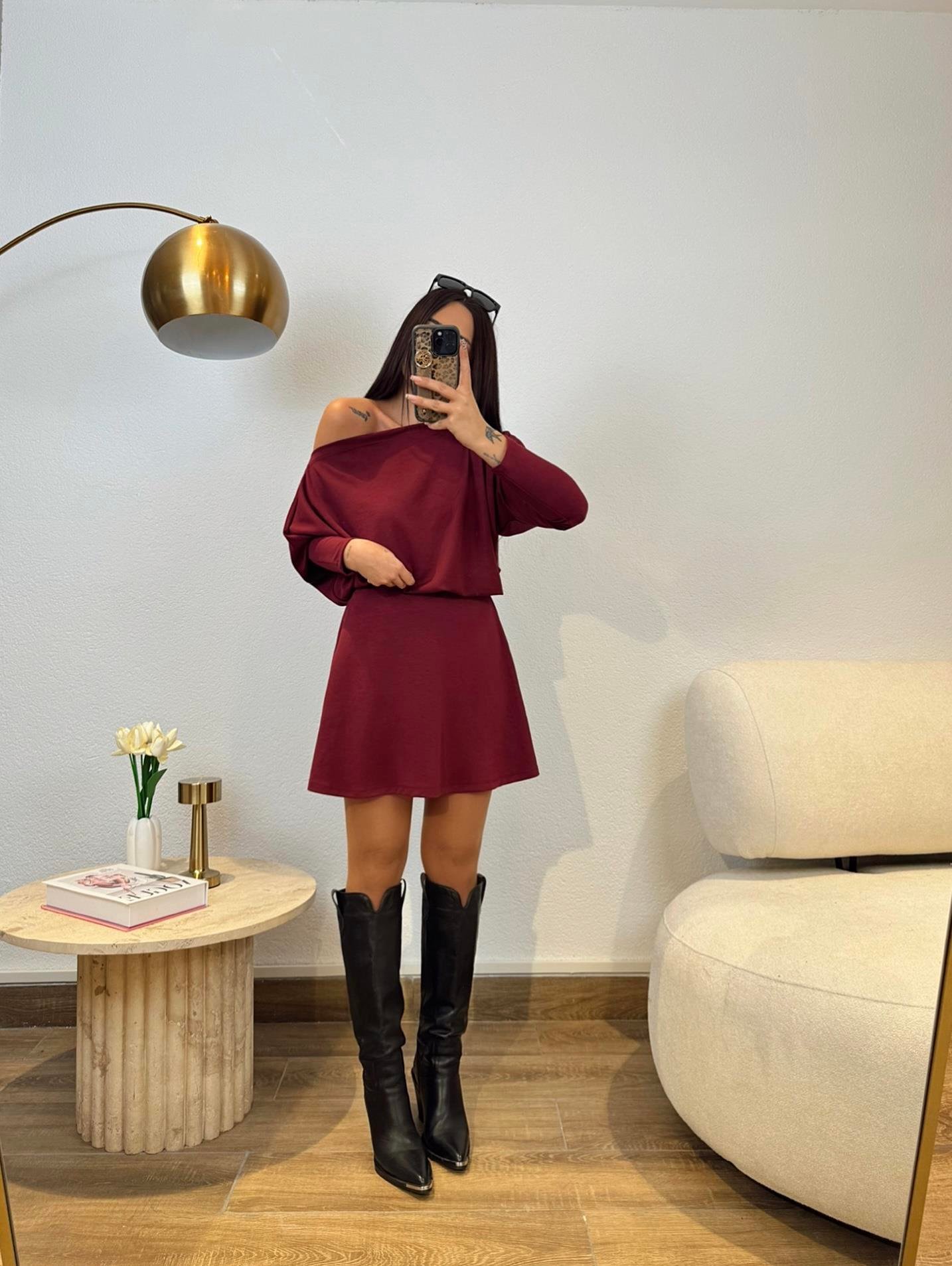 Düşük Omuz Modal Bordo Takım