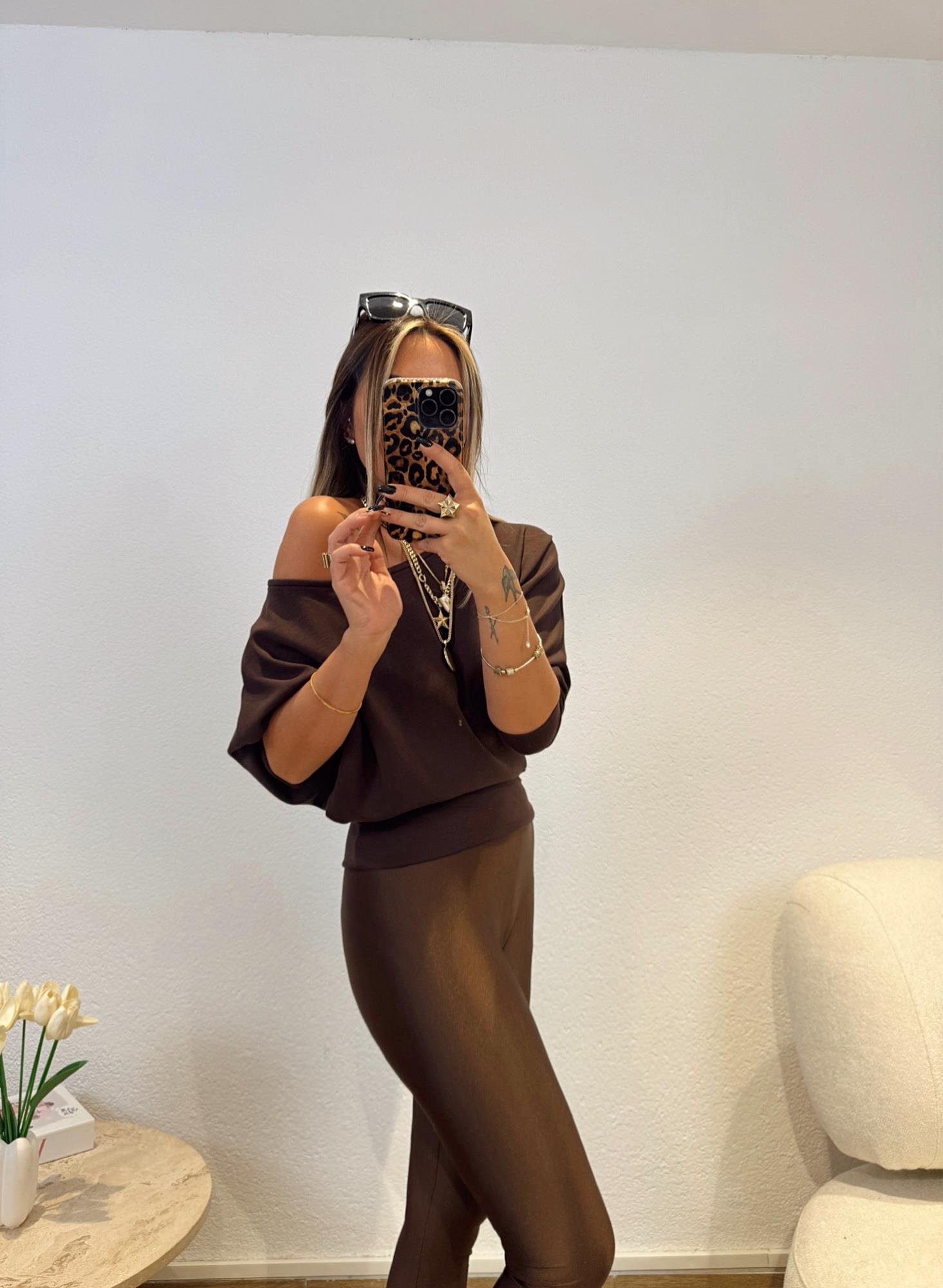 Düşük Omuz Modal Kahve Sweat