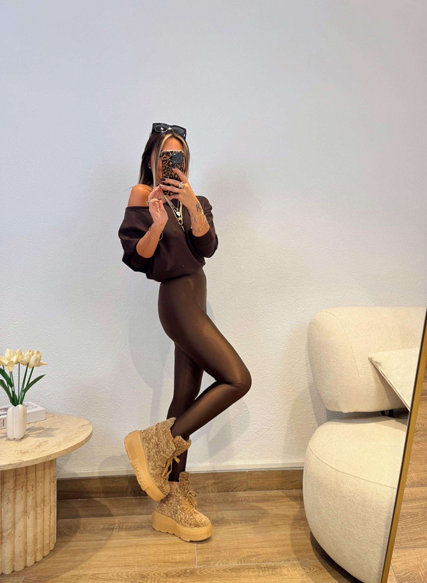 Düşük Omuz Modal Kahve Sweat