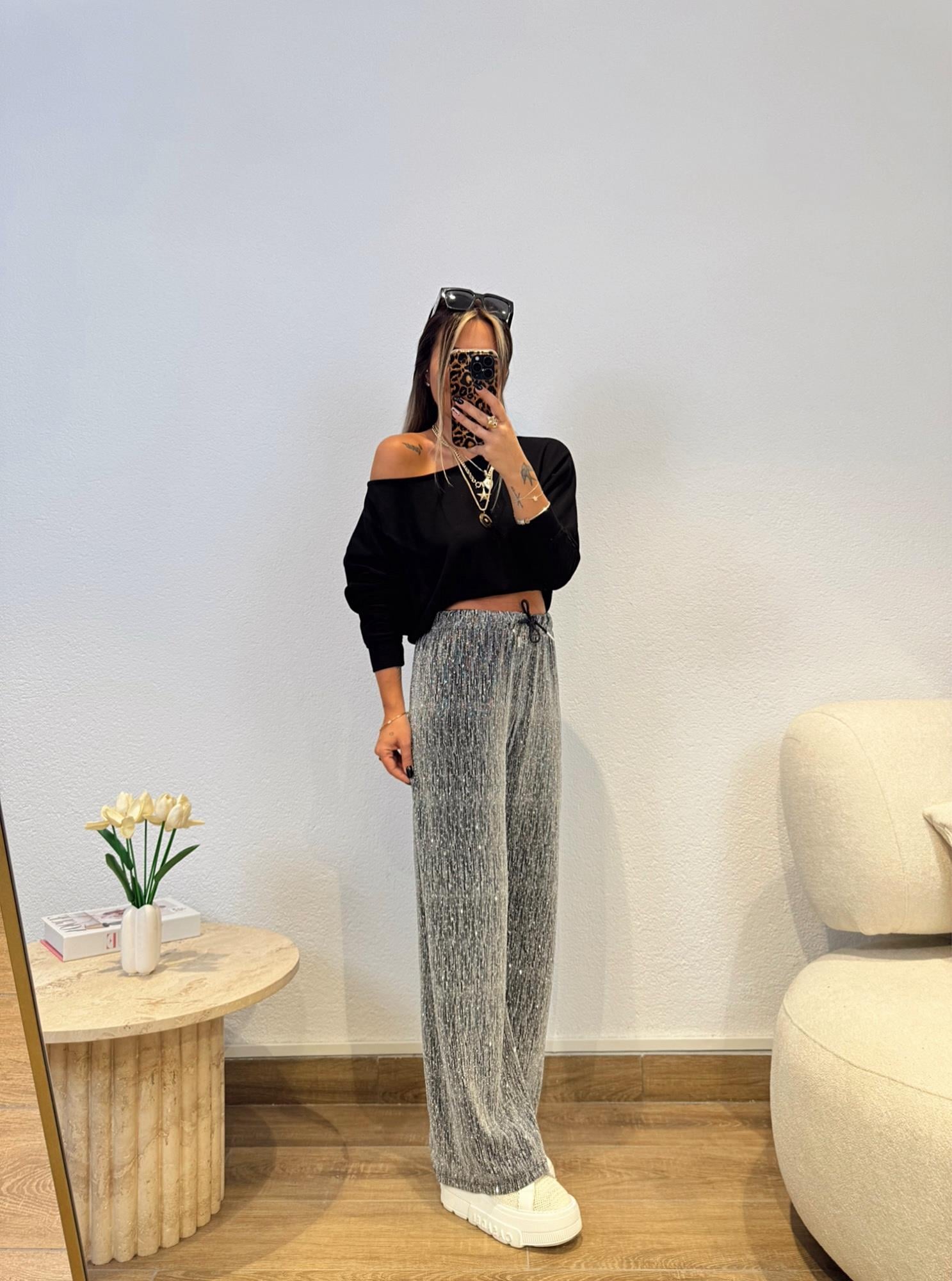 Düşük Omuz Modal Siyah Sweat