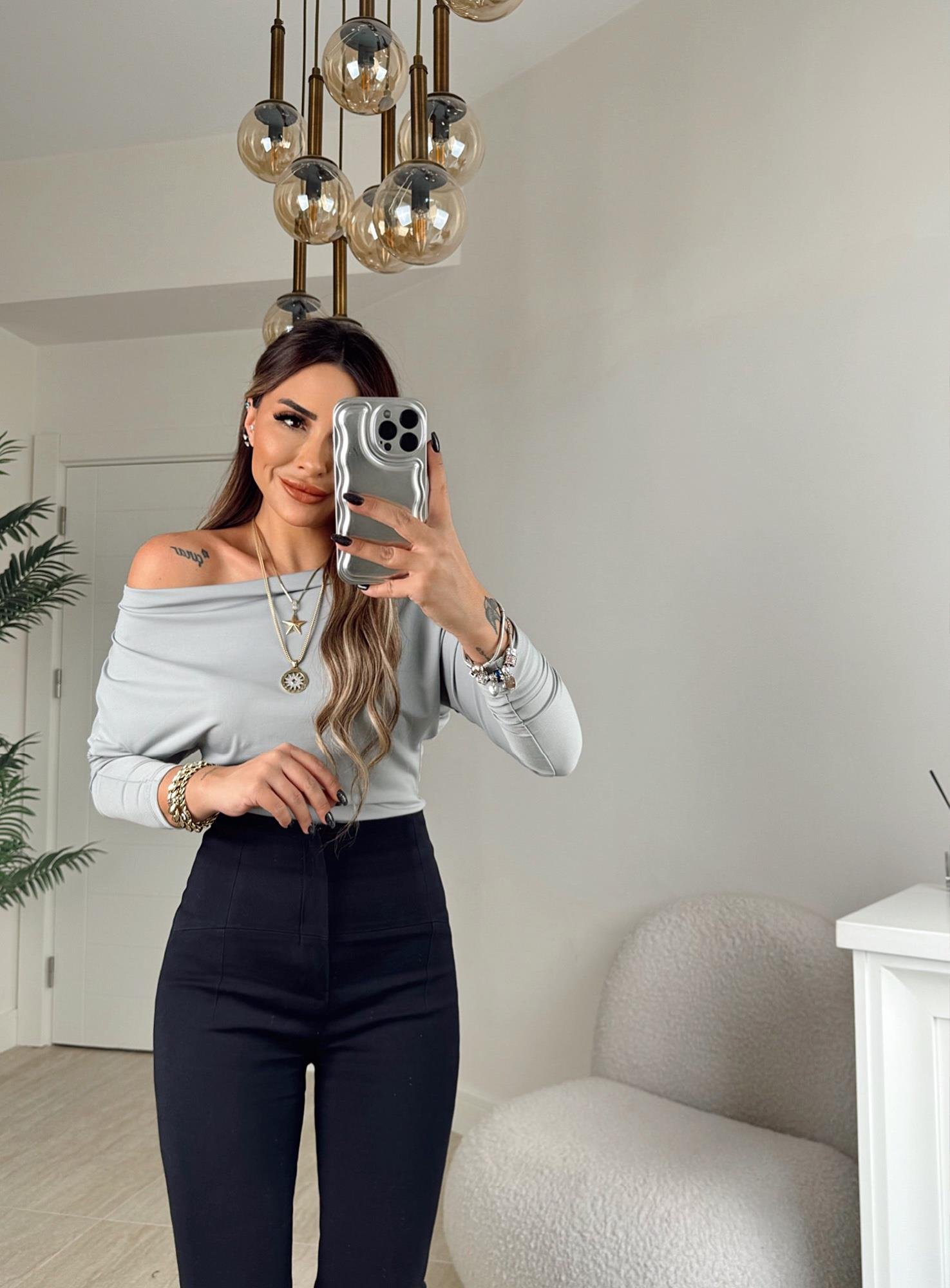 Düşük Omuz Yarasa Model Sandy Gri Badi 