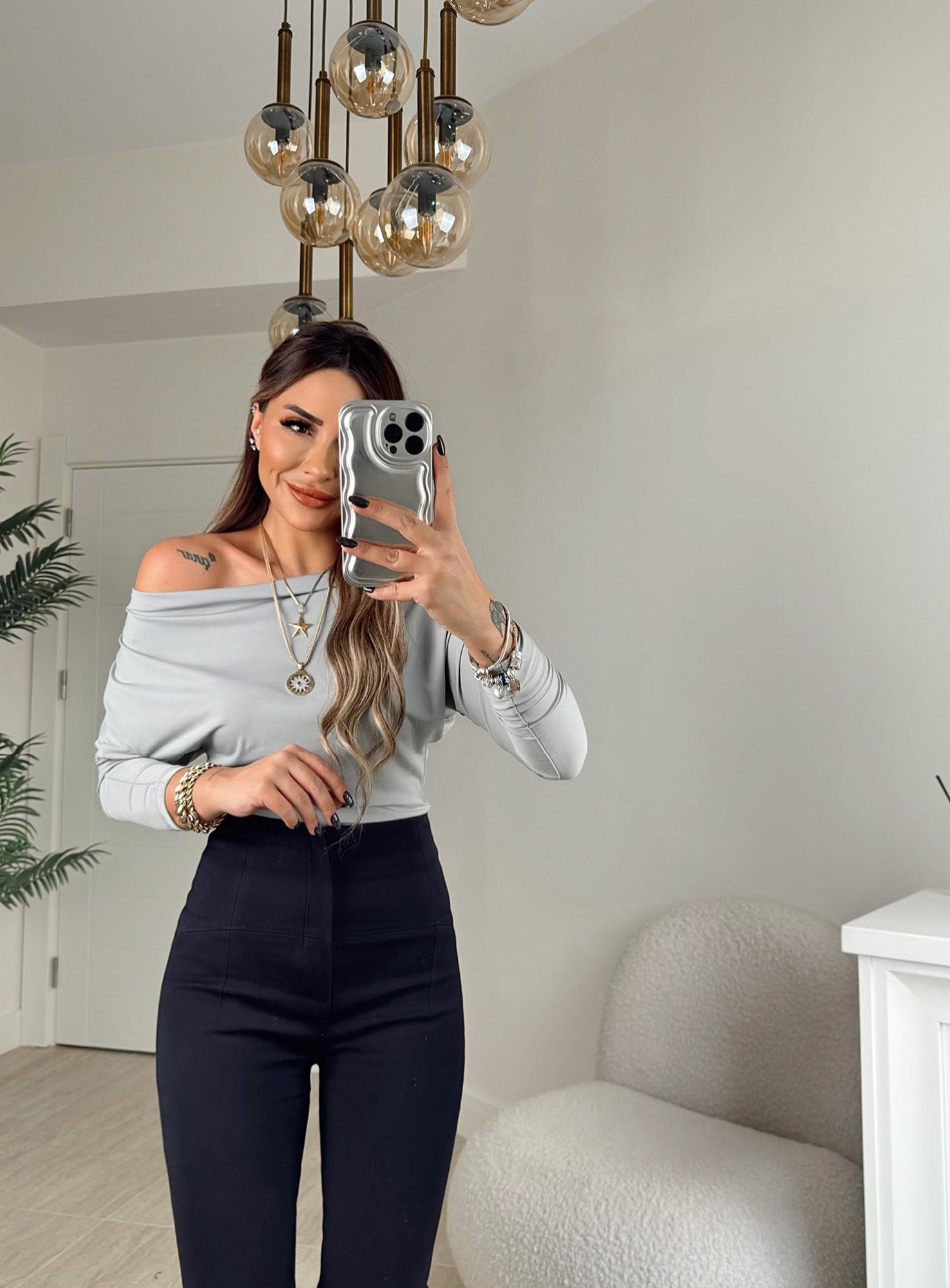 Düşük Omuz Yarasa Model Sandy Gri Badi 