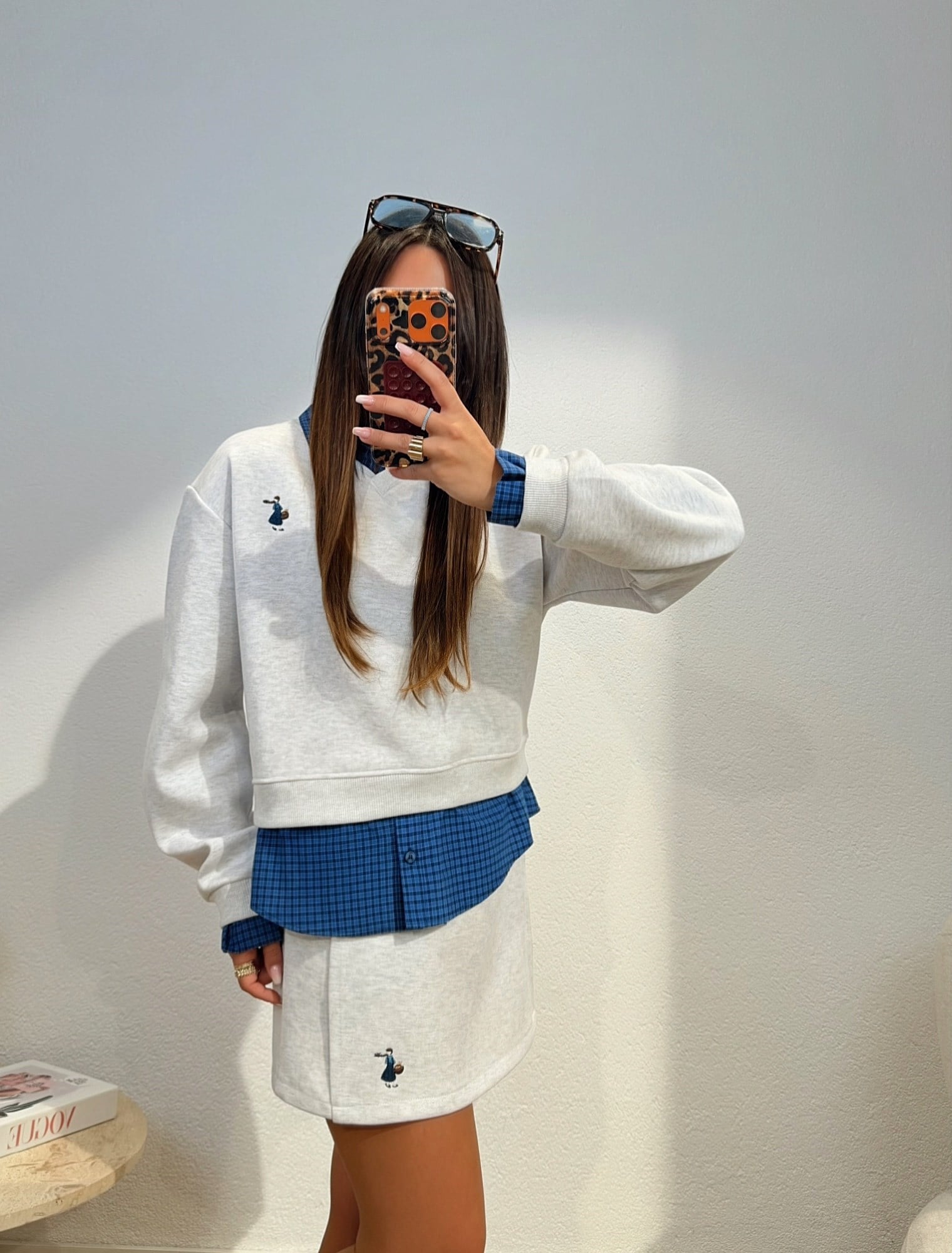 Ekose Gömlek Detay Gri Sweatshirt