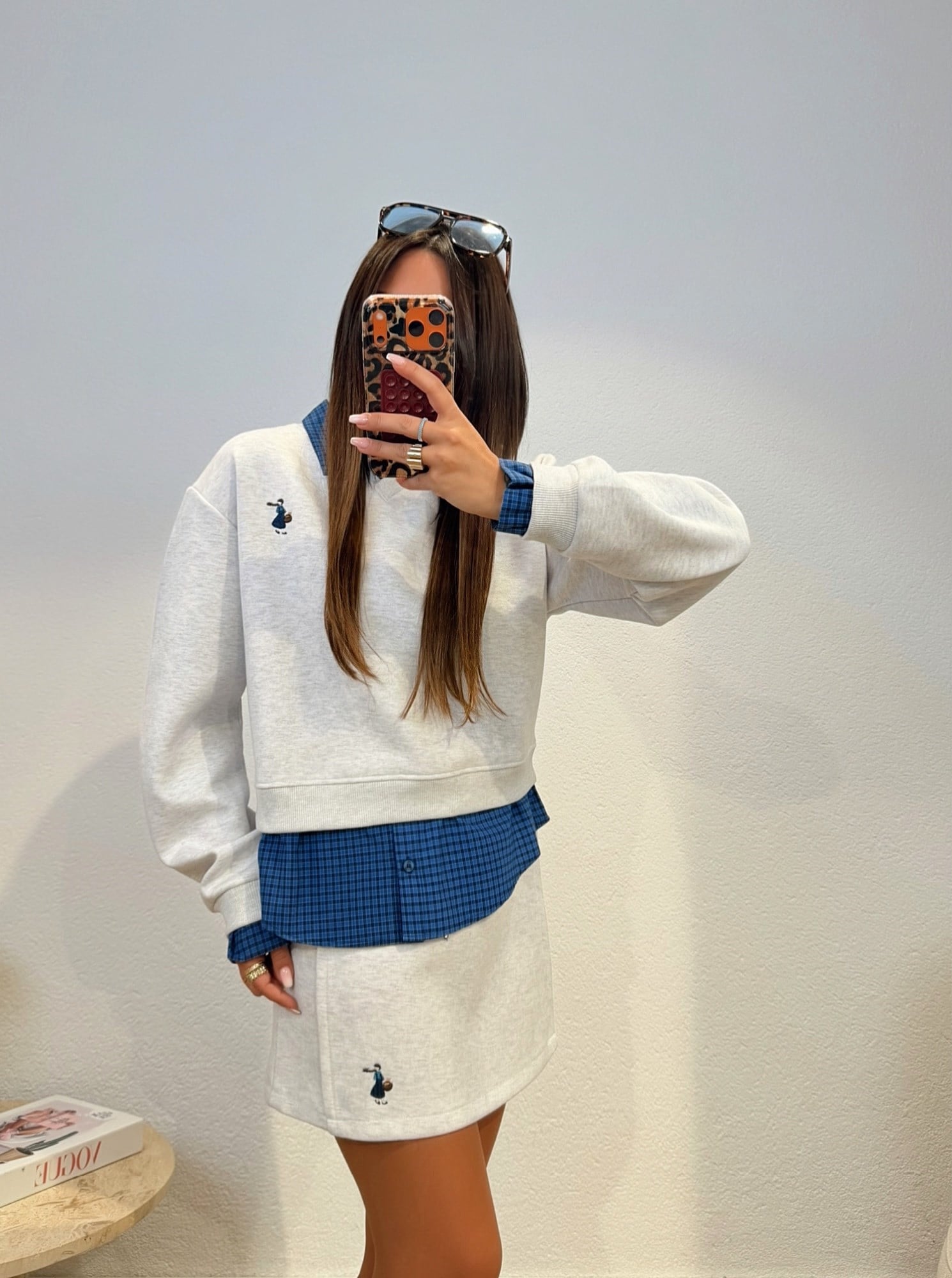 Ekose Gömlek Detay Gri Sweatshirt