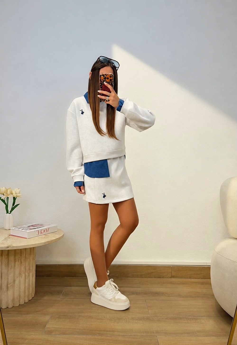 Ekose Gömlek Detay Gri Sweatshirt