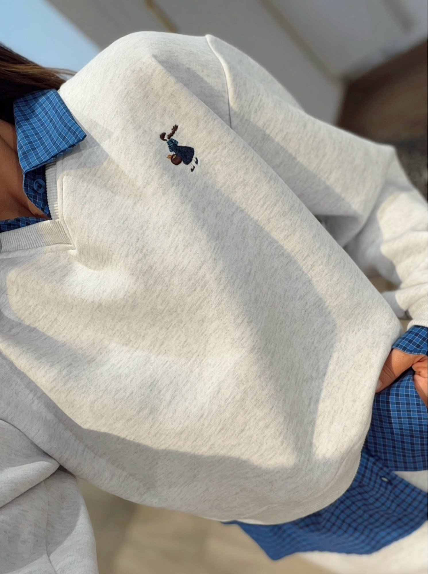 Ekose Gömlek Detay Gri Sweatshirt