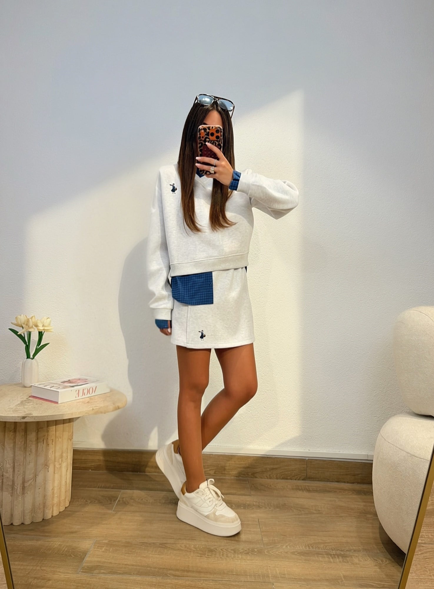 Ekose Gömlek Detay Gri Sweatshirt