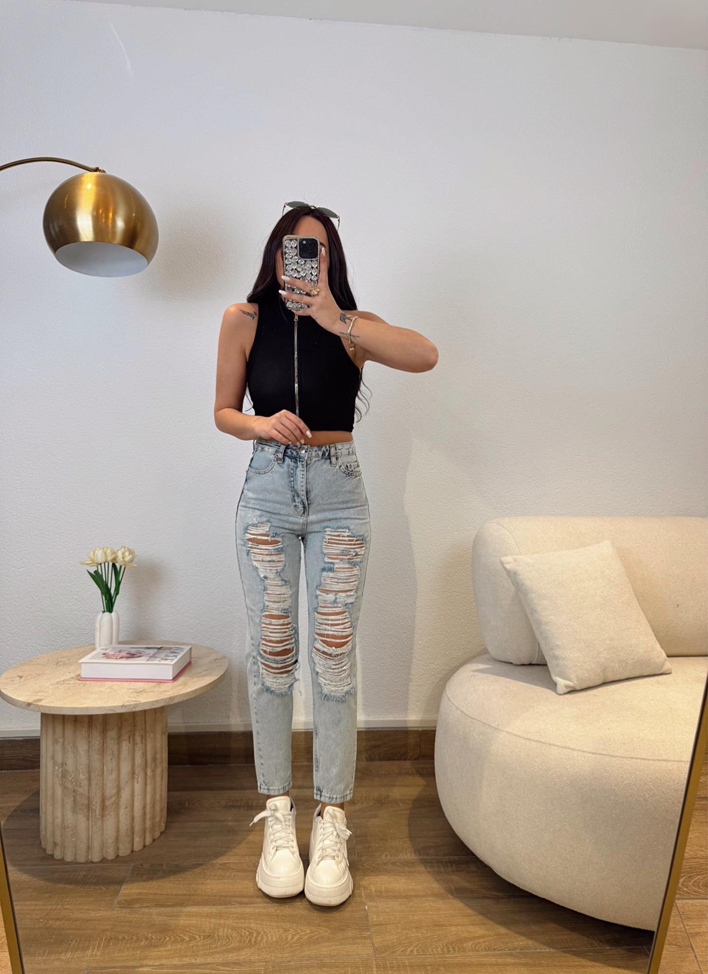 Fermuarlı Fitilli Siyah Crop 