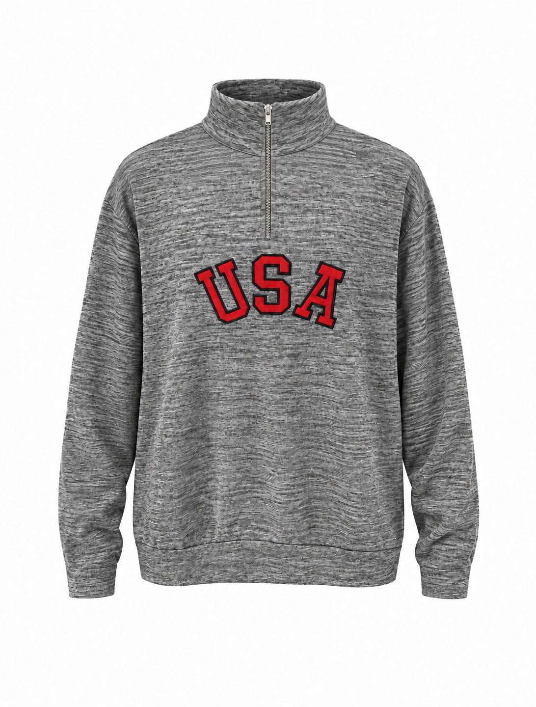 Gri Fermuarlı Usa İnce Sweat