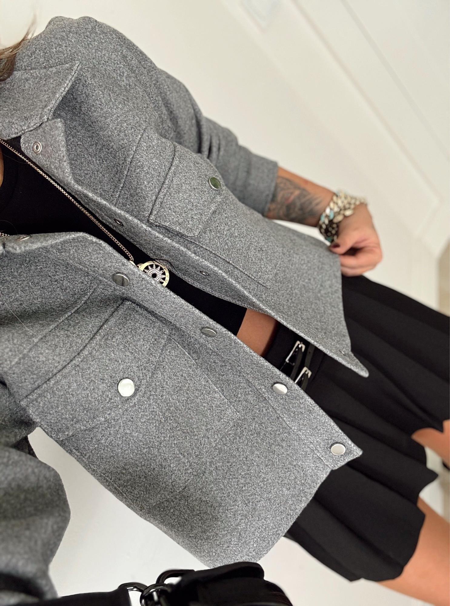 Gri Kaşe Crop Ceket