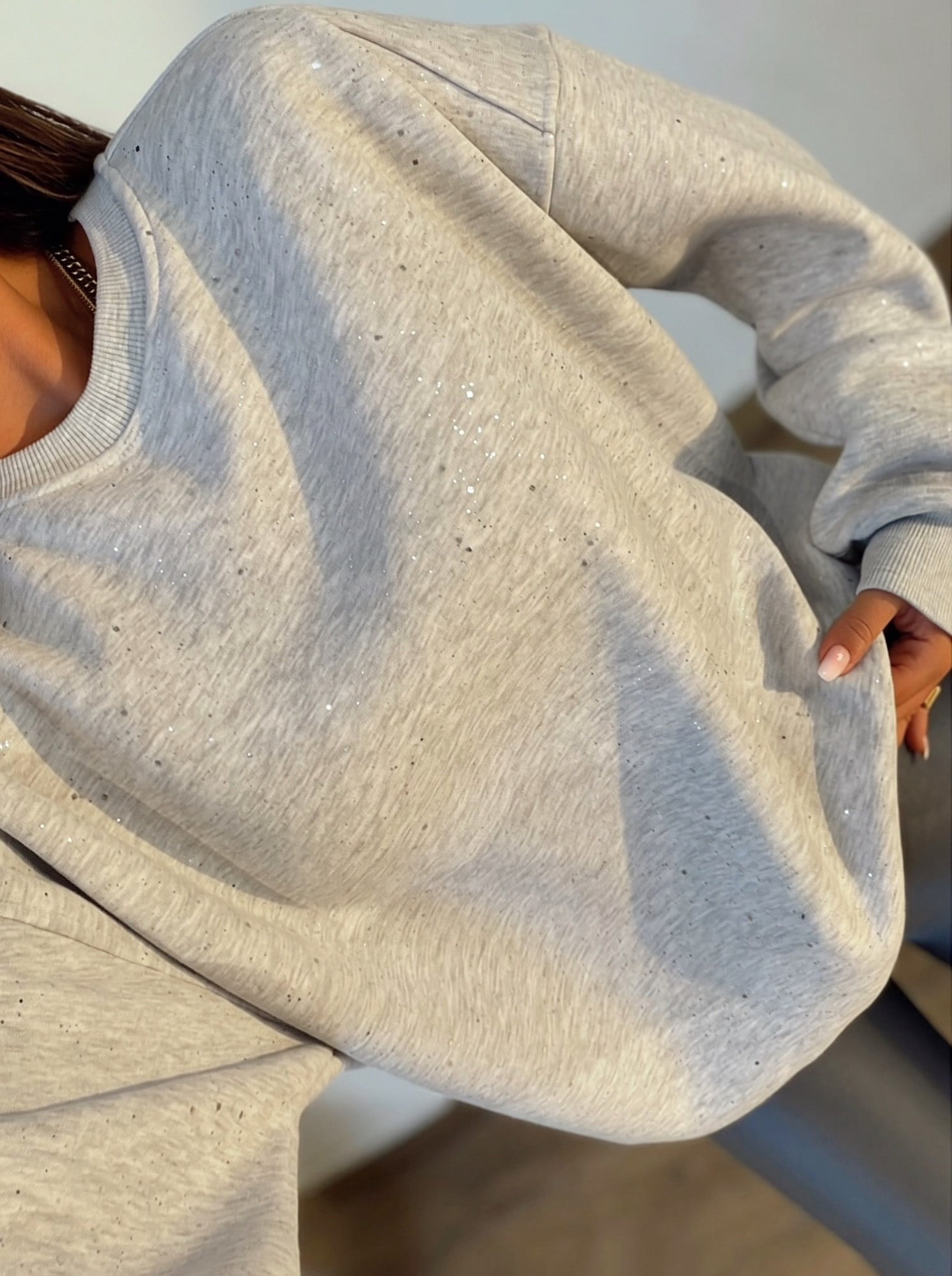 Gri Simli Şardonlu Sweatshirt