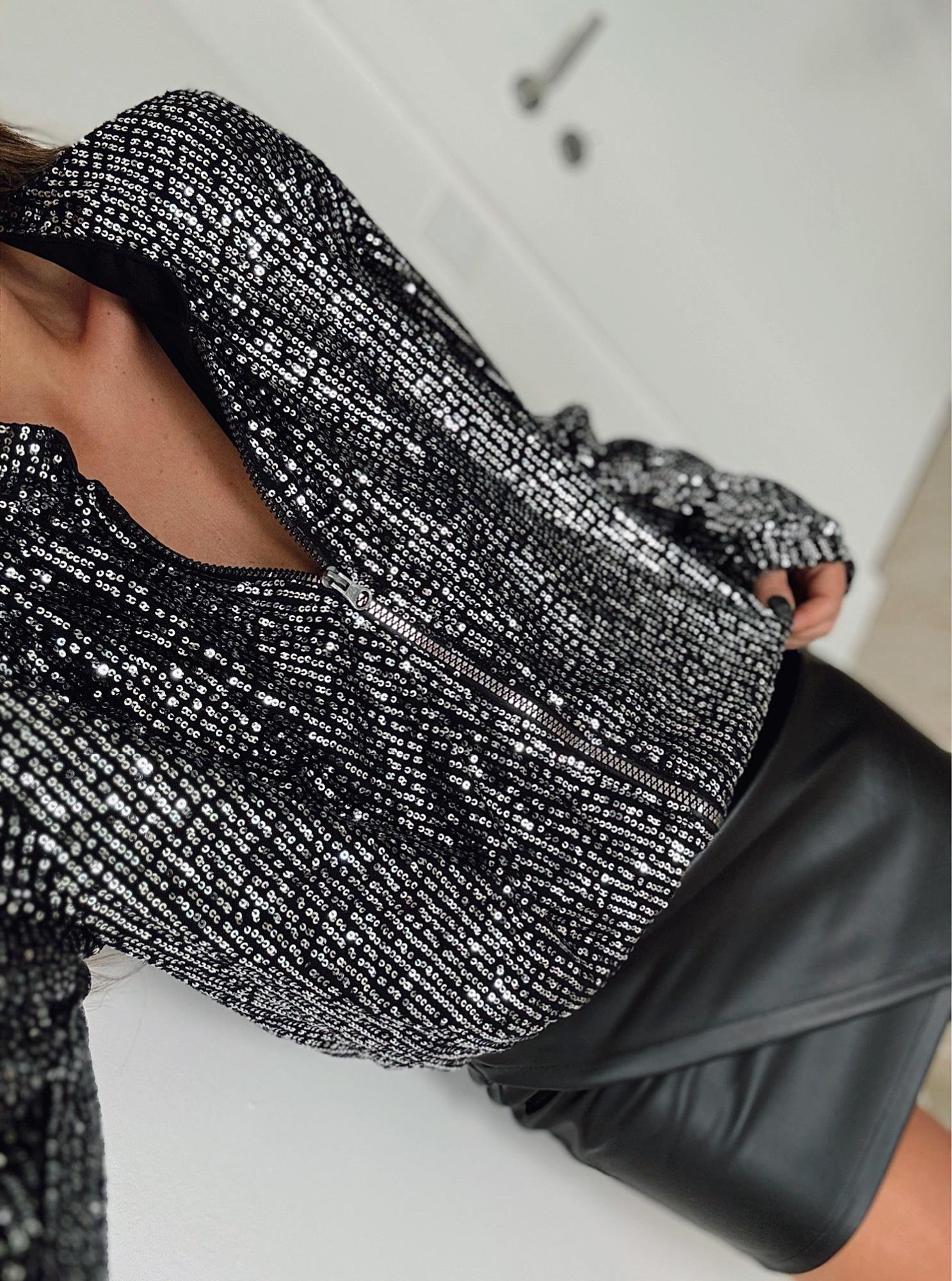 Gümüş Payet Bomber Ceket