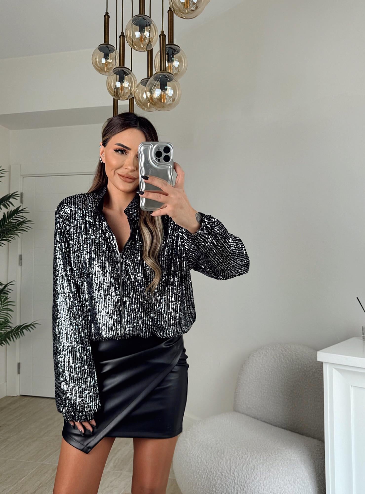 Gümüş Payet Bomber Ceket