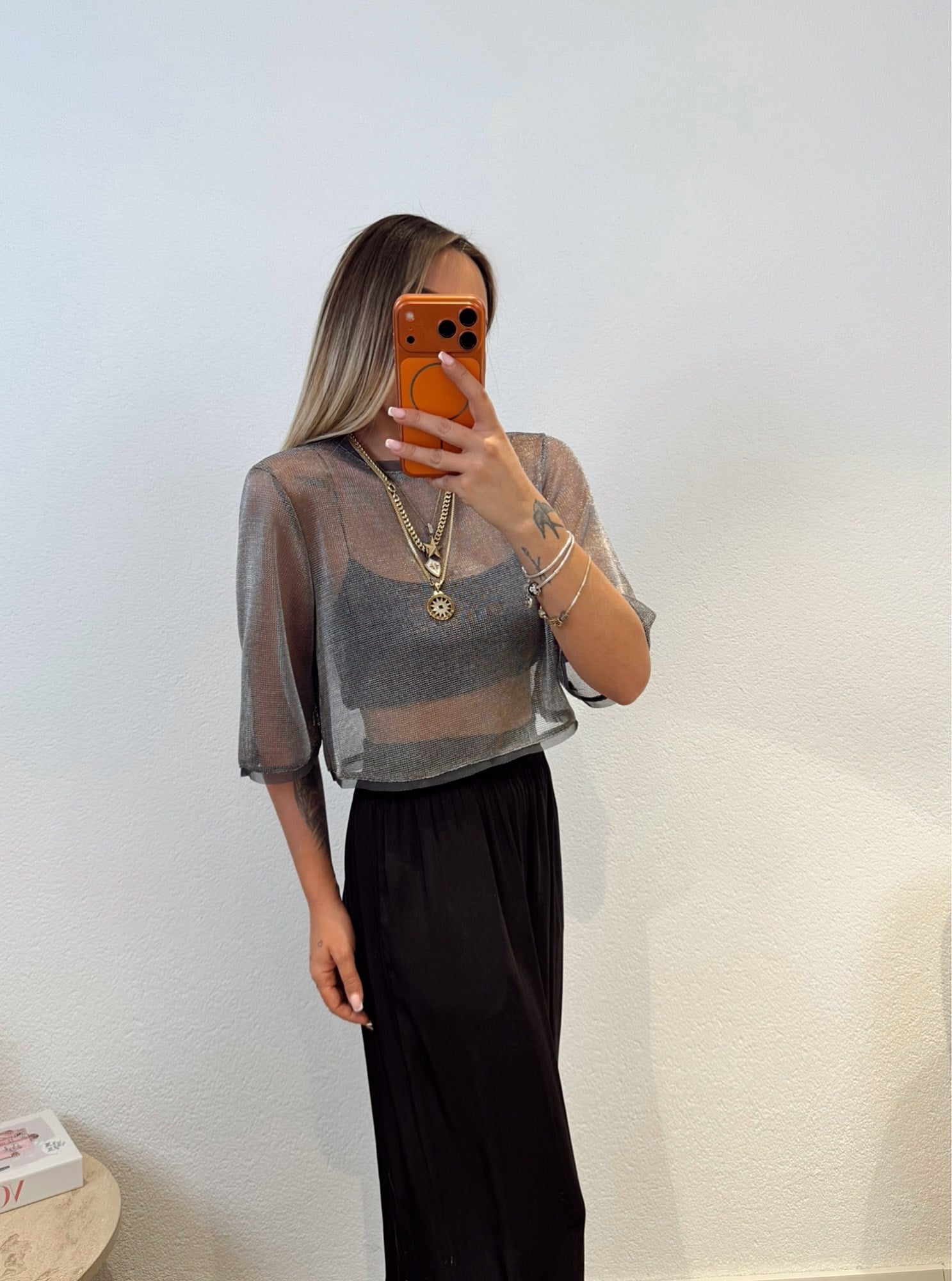 Gümüş Simli Transparan Crop