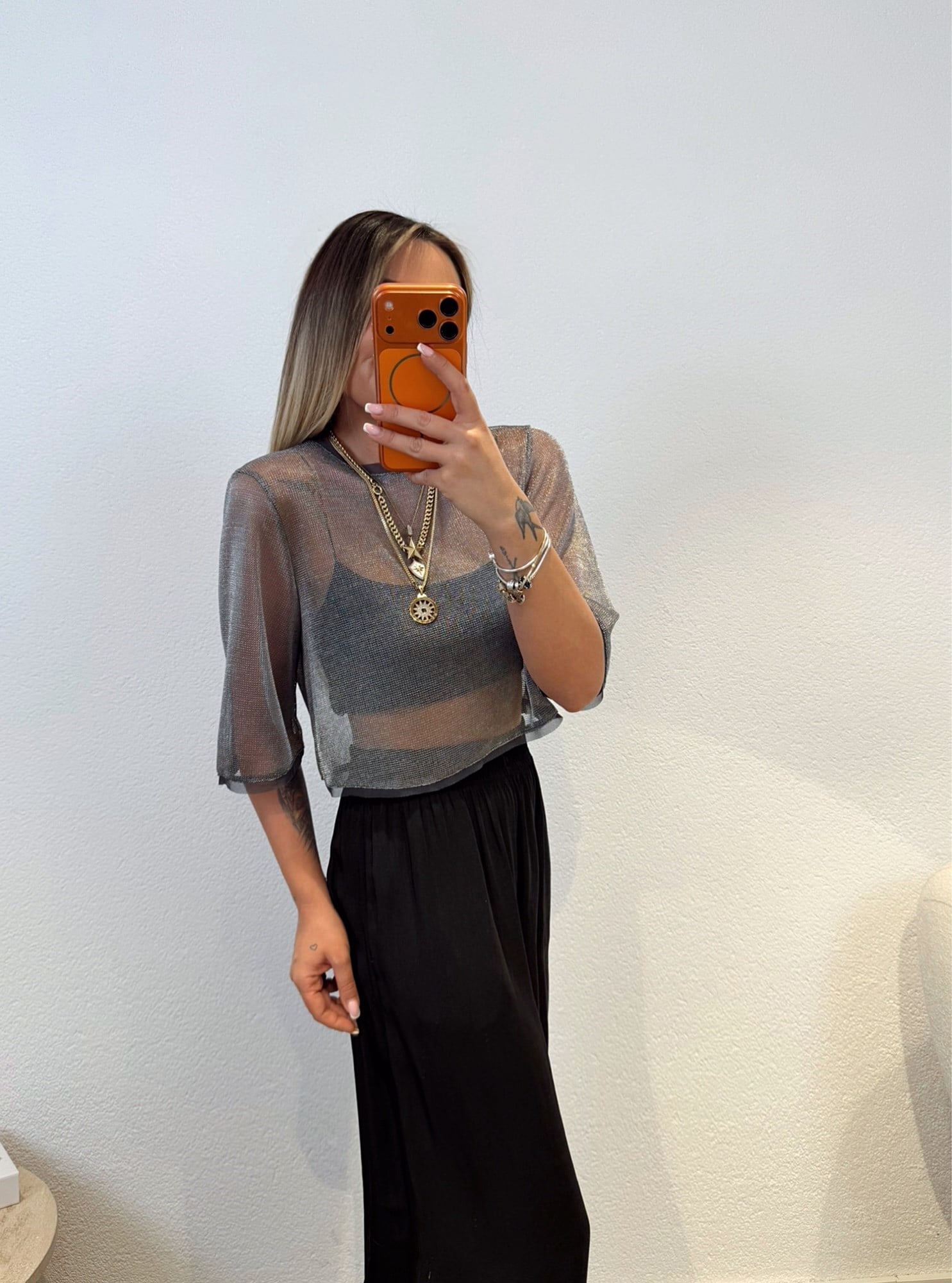 Gümüş Simli Transparan Crop