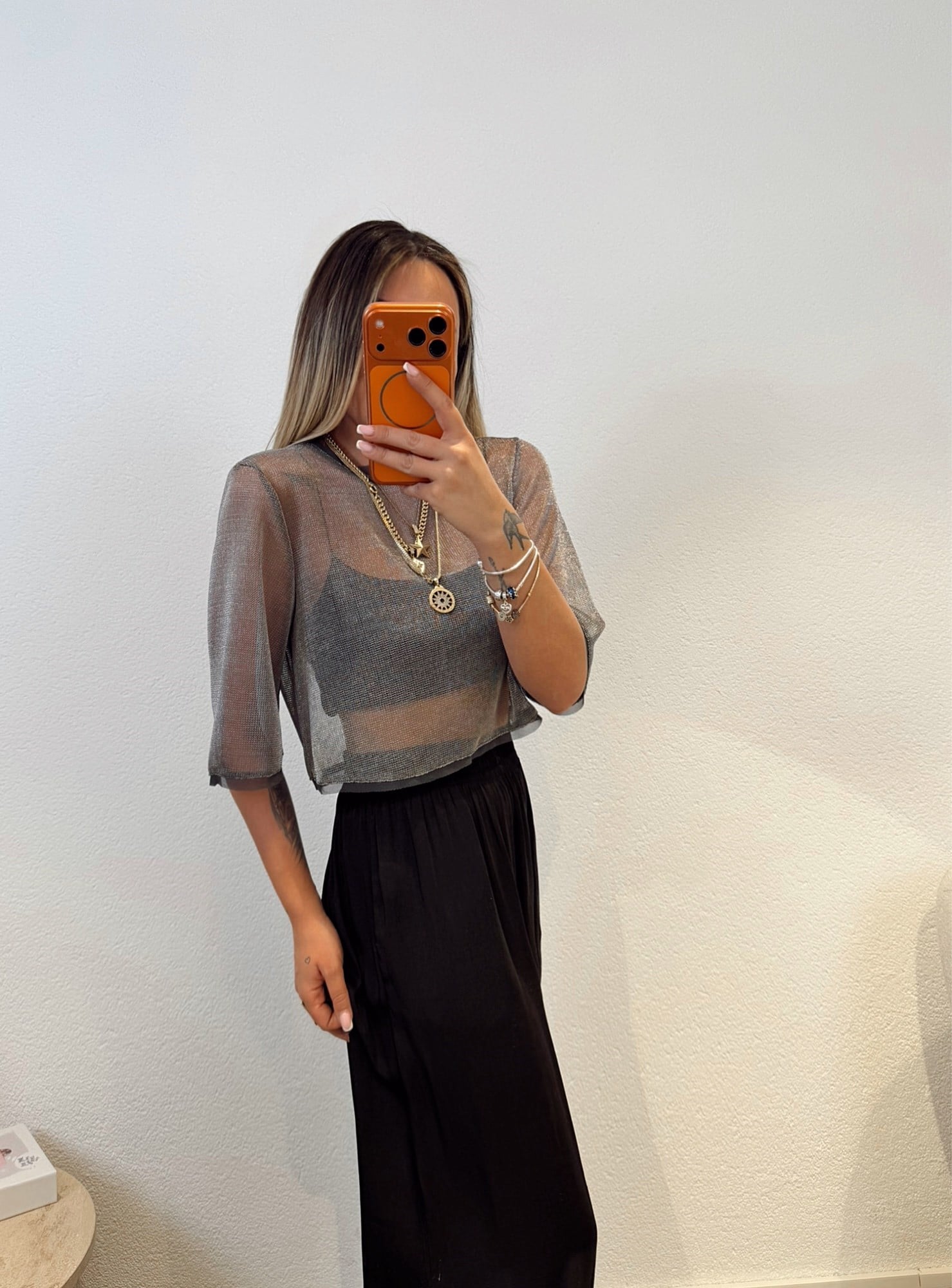 Gümüş Simli Transparan Crop