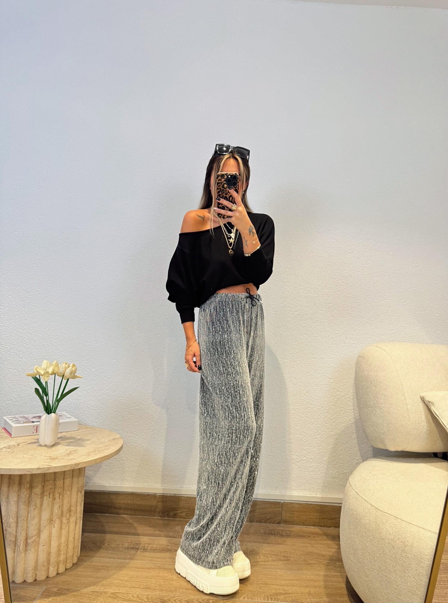 Gümüş Taşlı Rahat Pantolon