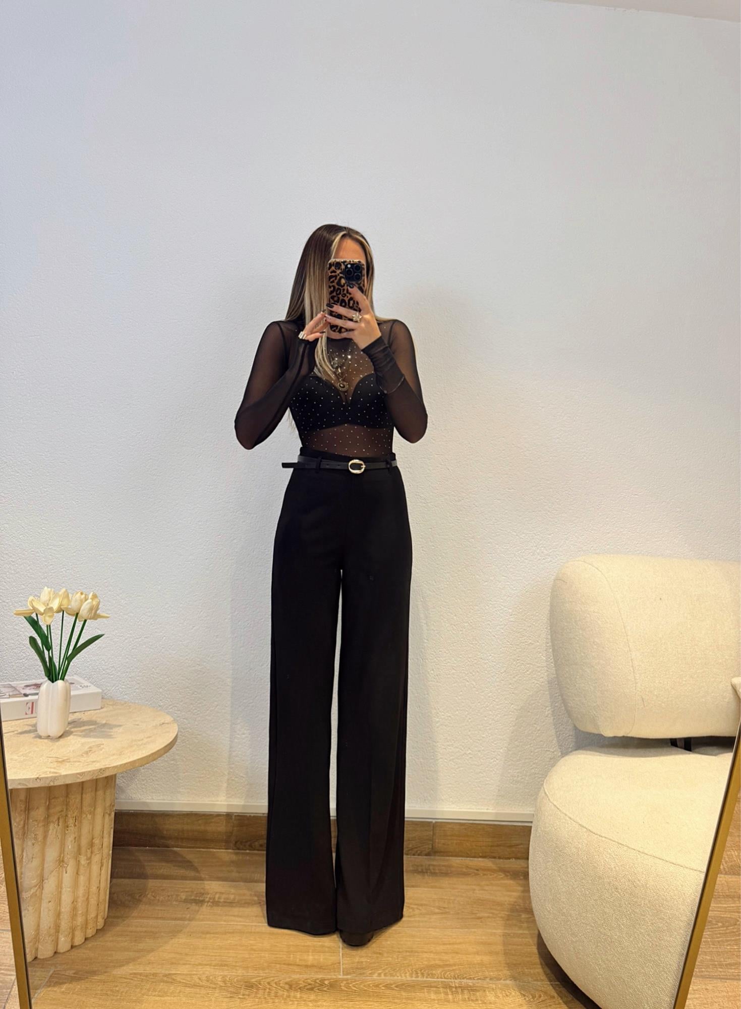 Gümüş Taşlı Transparan Bodysuit