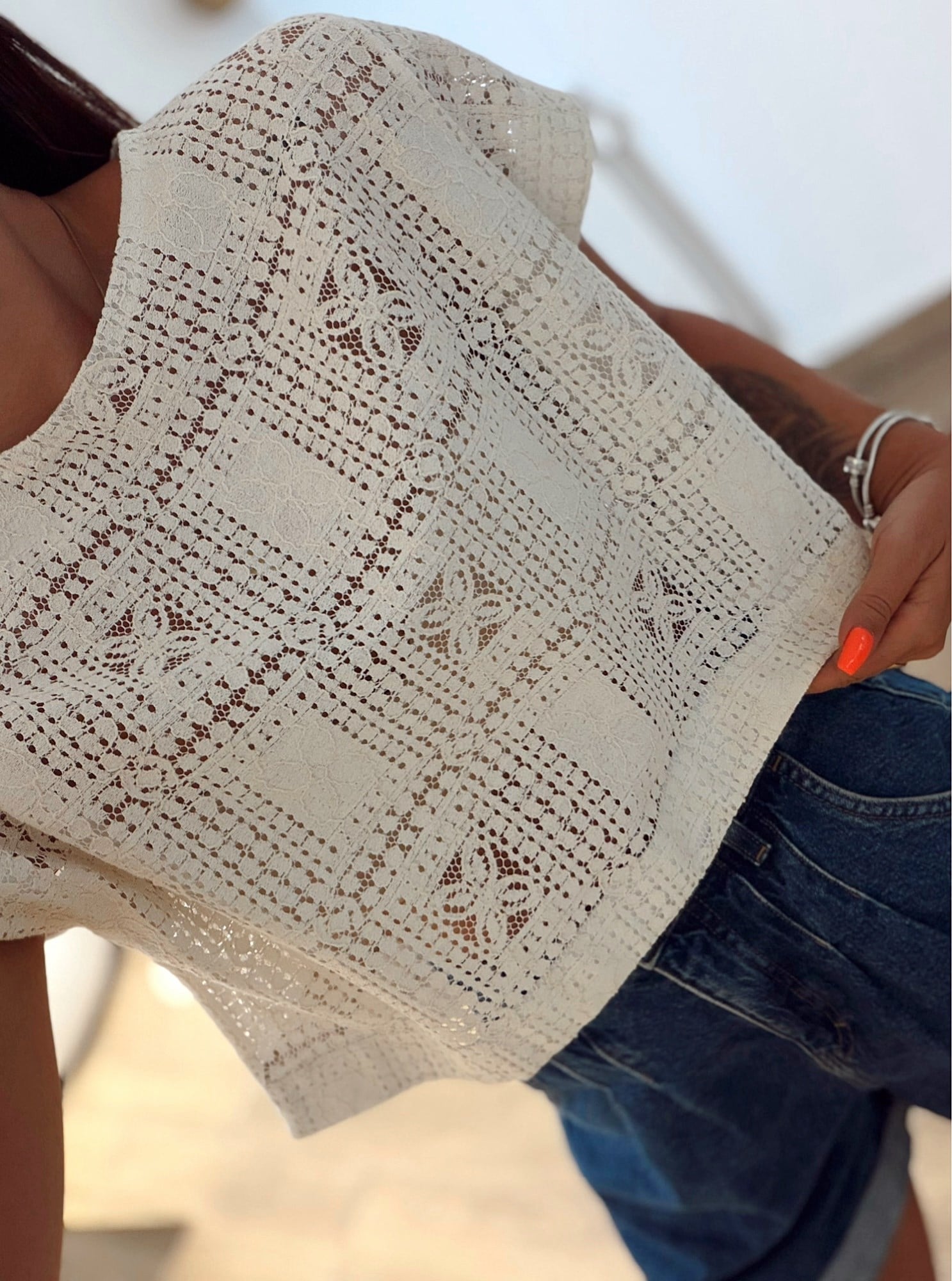 Güpür Crop Bluz