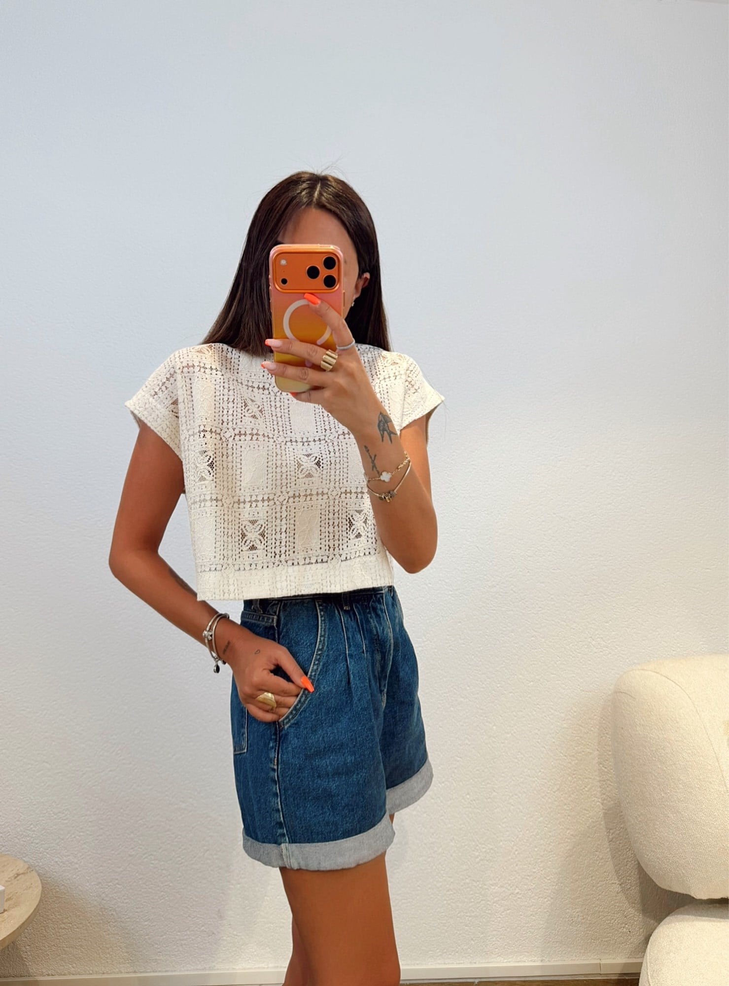 Güpür Crop Bluz
