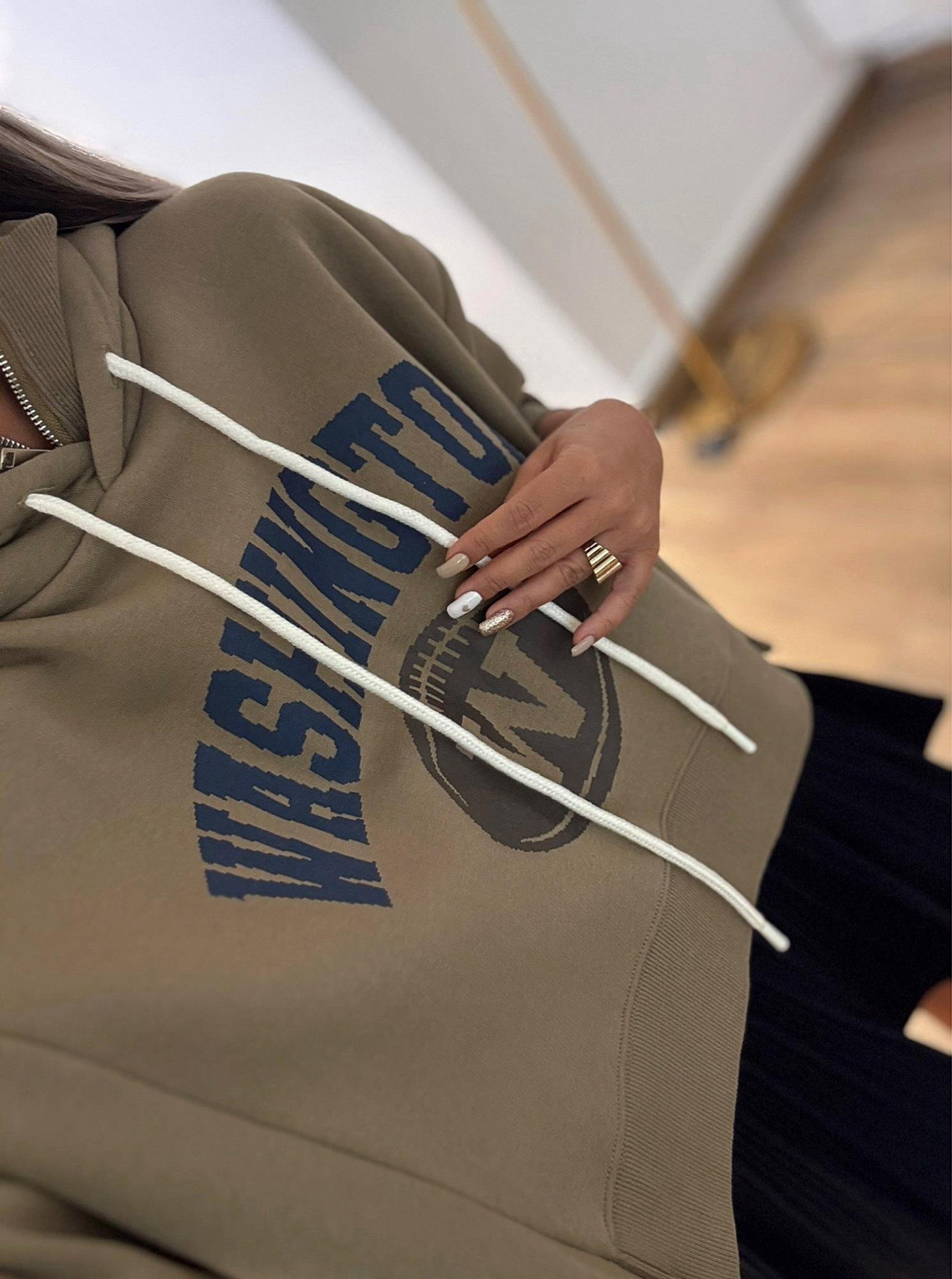 Haki Kapişonlu Washıngton Sweatshirt