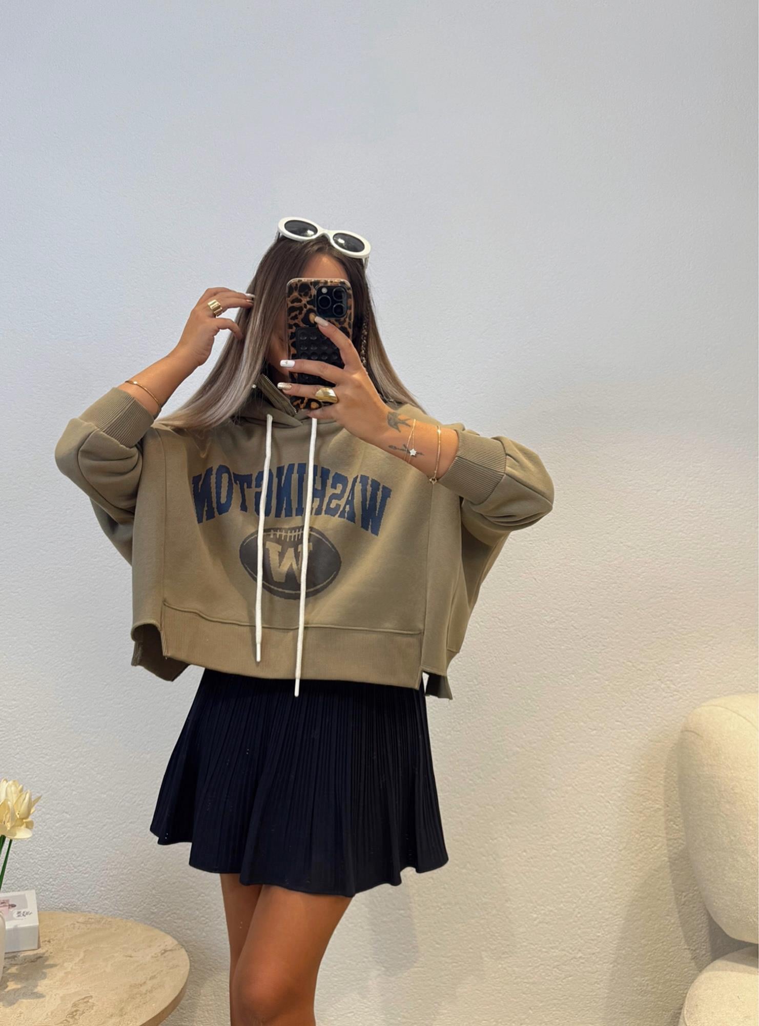 Haki Kapişonlu Washıngton Sweatshirt