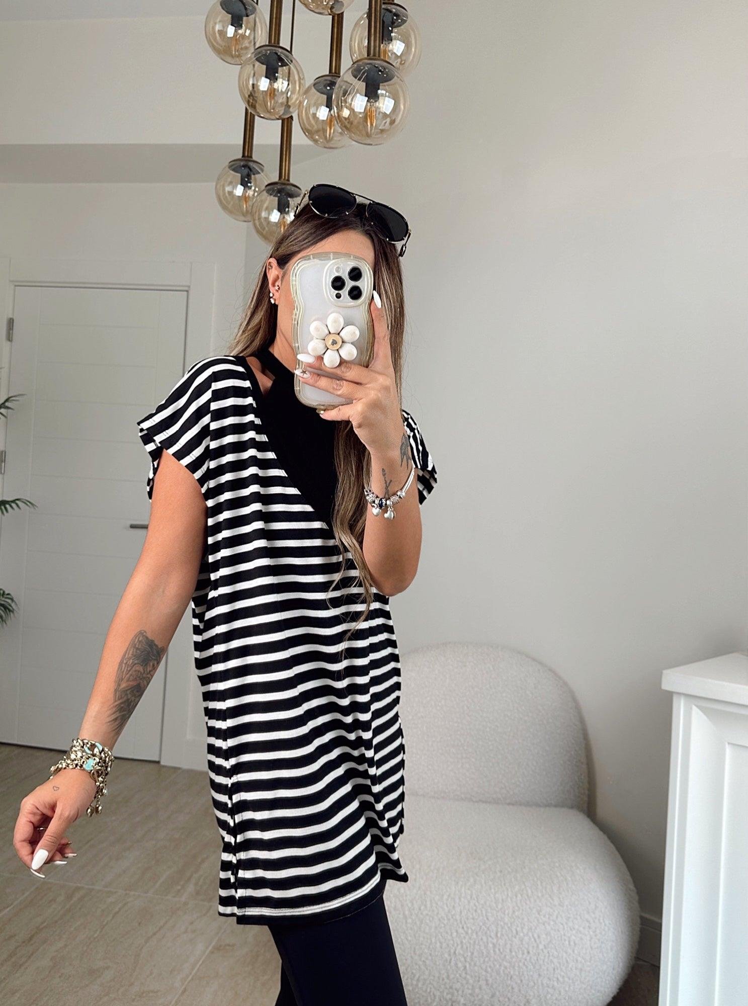 Halter Crop & Tunik Çizgili İkili Takım