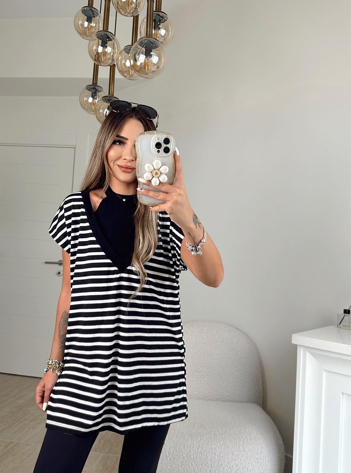 Halter Crop & Tunik Çizgili İkili Takım