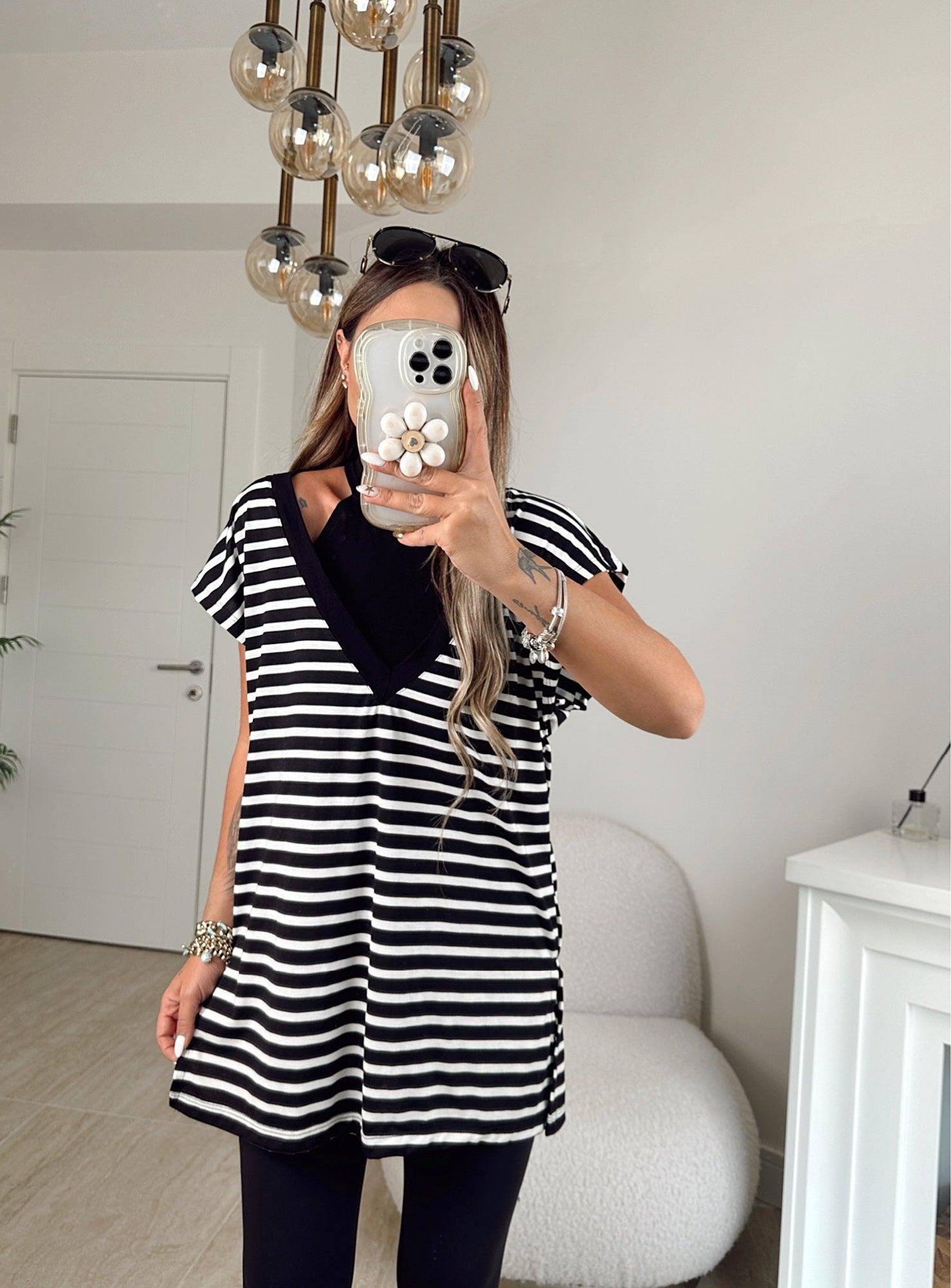 Halter Crop & Tunik Çizgili İkili Takım